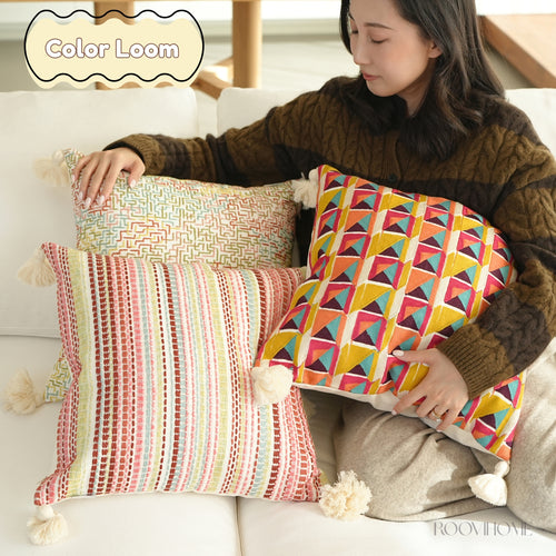 Boho Chic Embroidered Multicolor Geometric Cushions