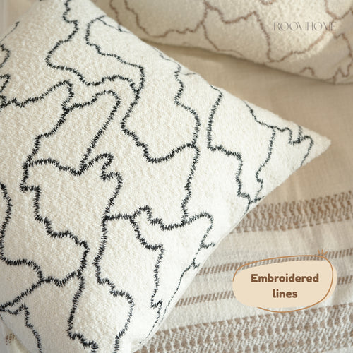 Cloud Trace Abstract Embroidered Lines Bouclé Decorative Cushion