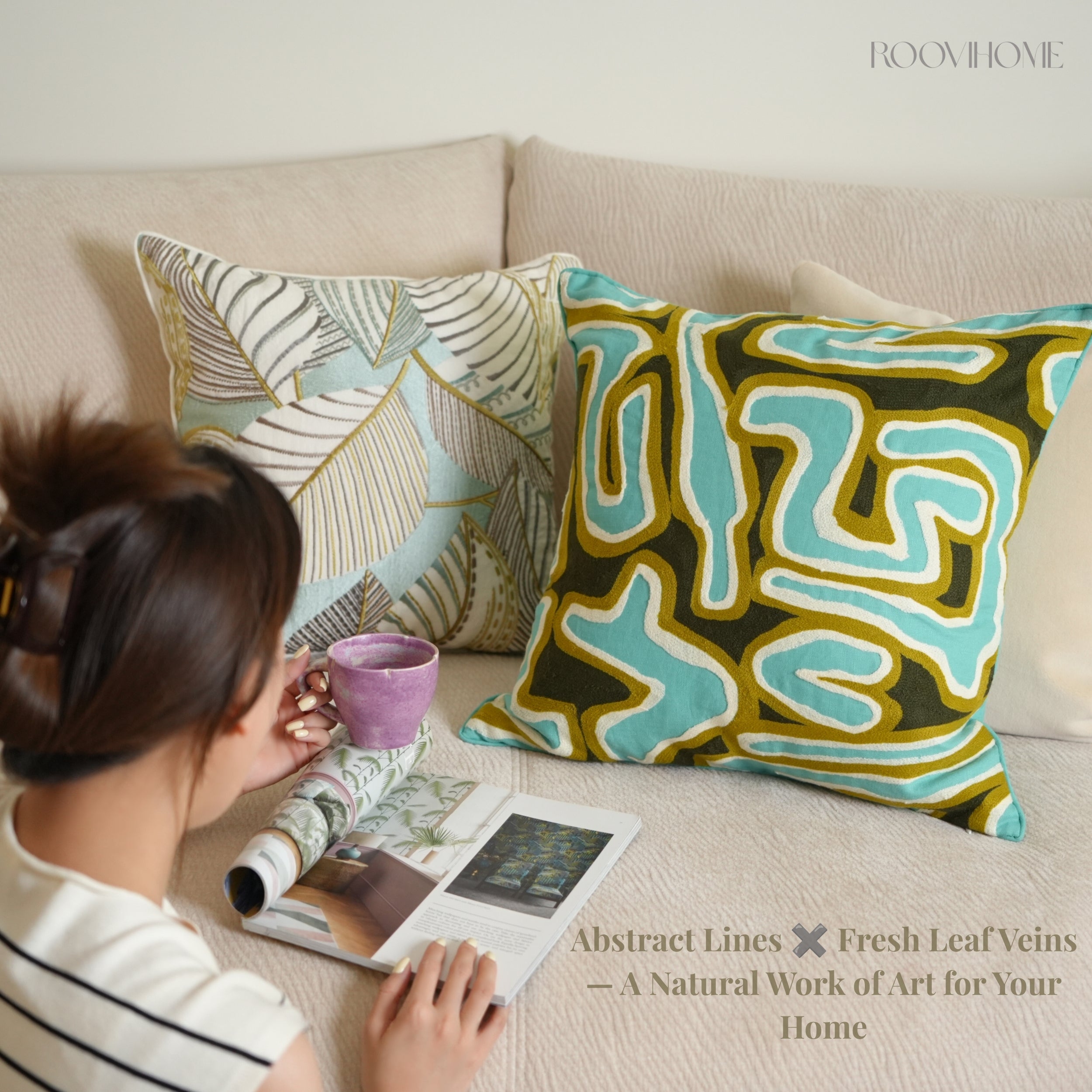 Teal Tones Art-Inspired Linen Cushions