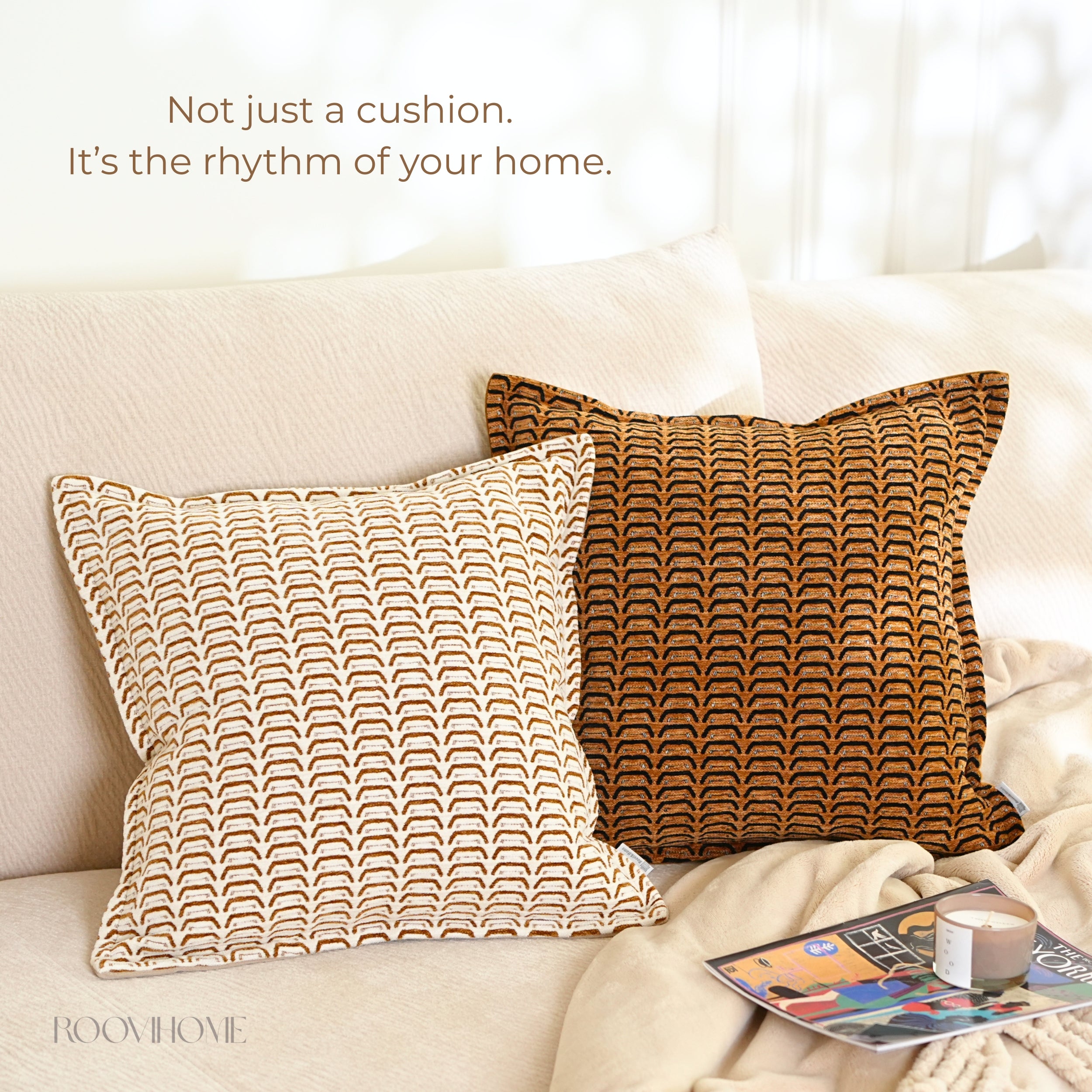 Tiger Pattern Inspired Textured Cushion Cover • Modern Vintage Sofa Pillow • Home Decor • Ready to Ship | RooviHome Rhythm Tiger Collection