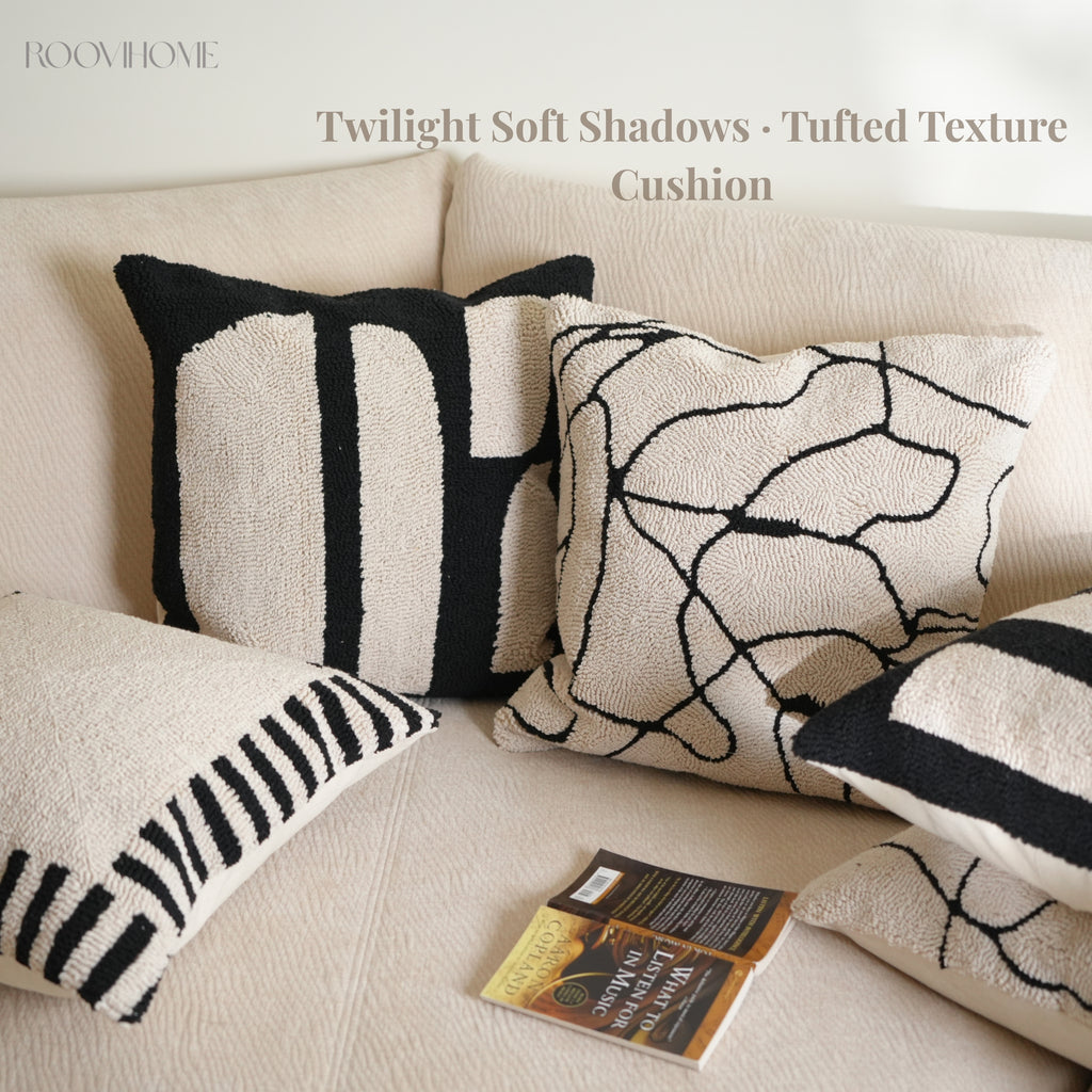 Geometric Tufted Embroidered Throw Pillow / Cushion Cover • Modern Earth Tones • Living Room Sofa Cushion • Home Decor| RooviHome Twilight Soft Shadows Series