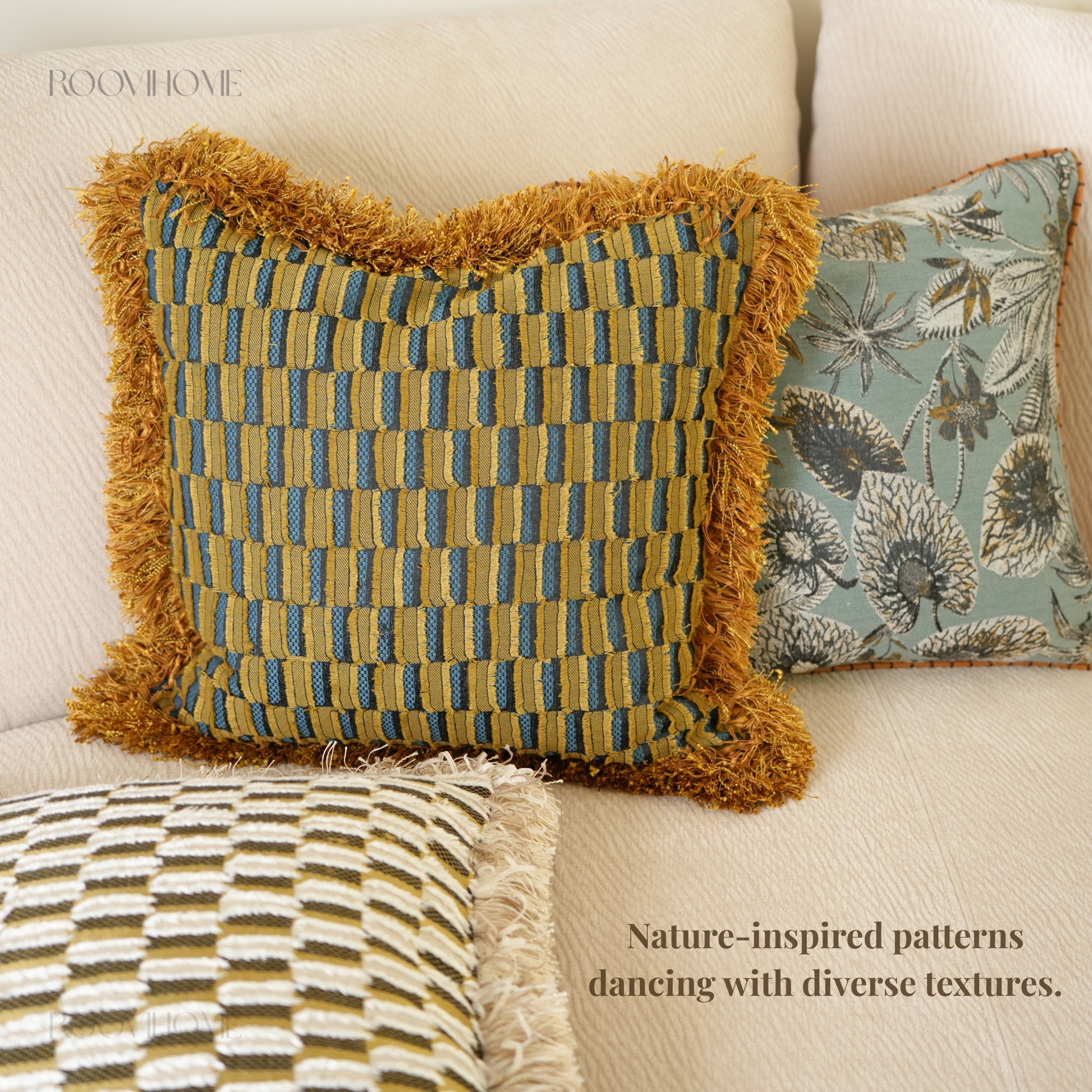 Retro Geometric & Floral Jacquard Cushions Combo