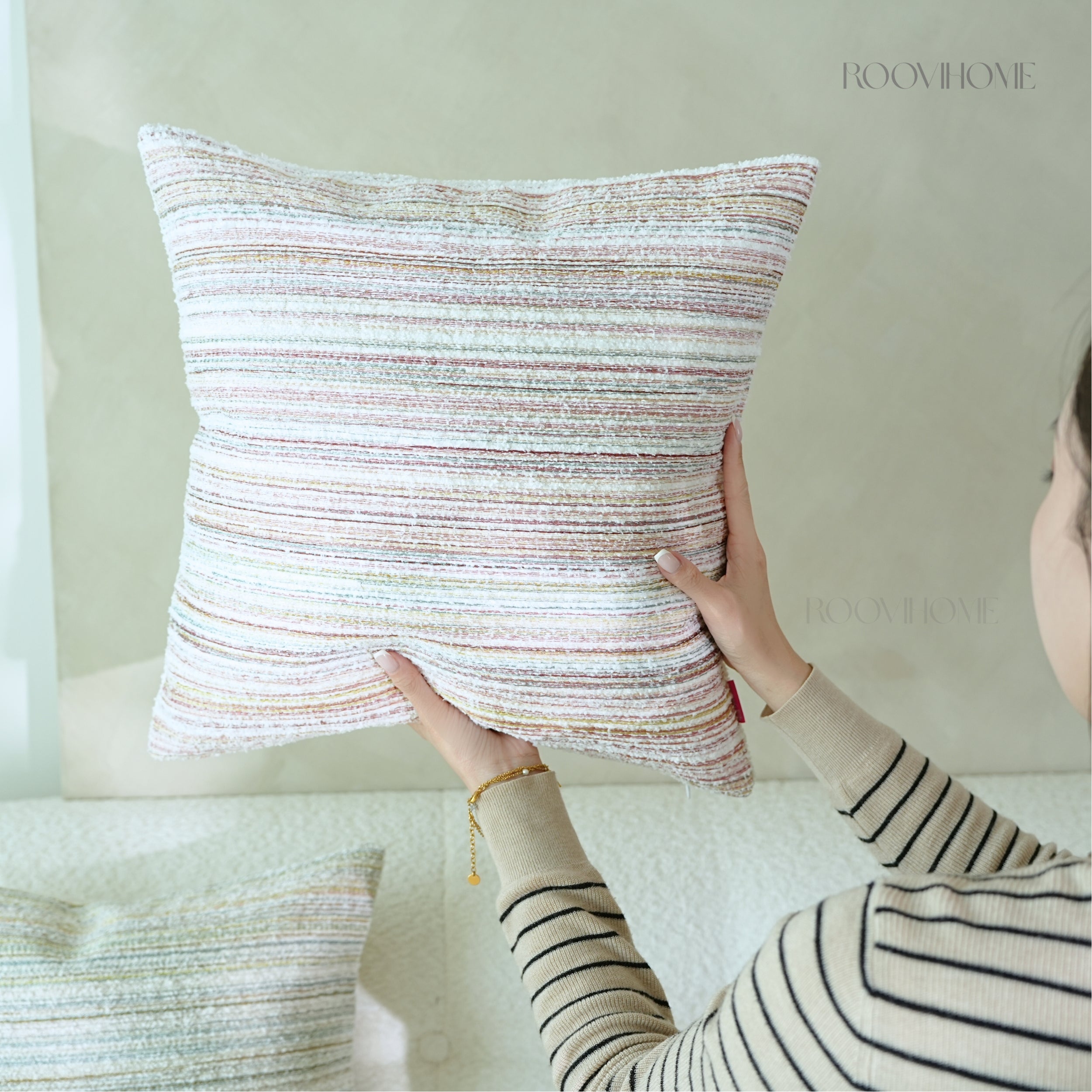 Cozy Pastel Embroidered Striped Cushions