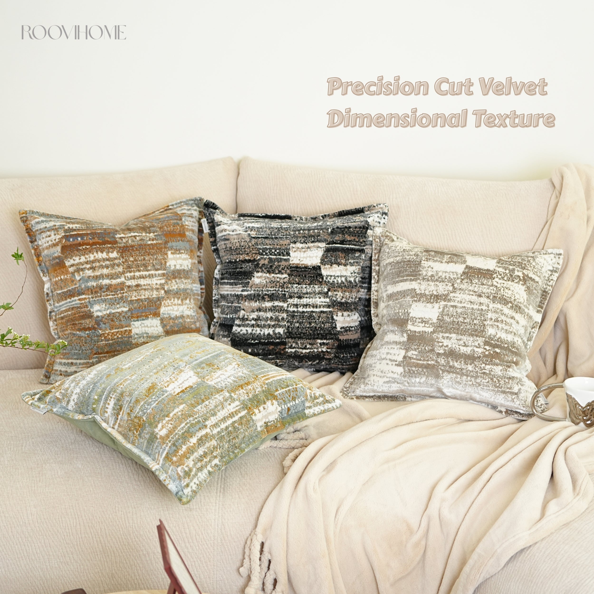 Patina Canvas Velvet Modern Vintage Decorative Cushion