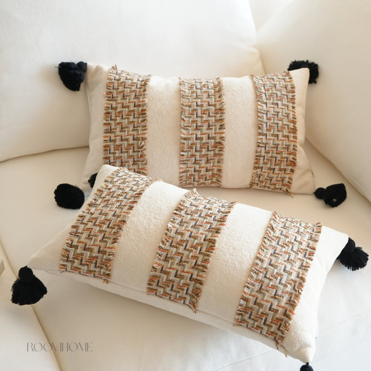 Ivory Geometric Woven Cushion
