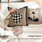 Muted Canvas Retro Floral & Vase Embroidery Cushions 50x50cm
