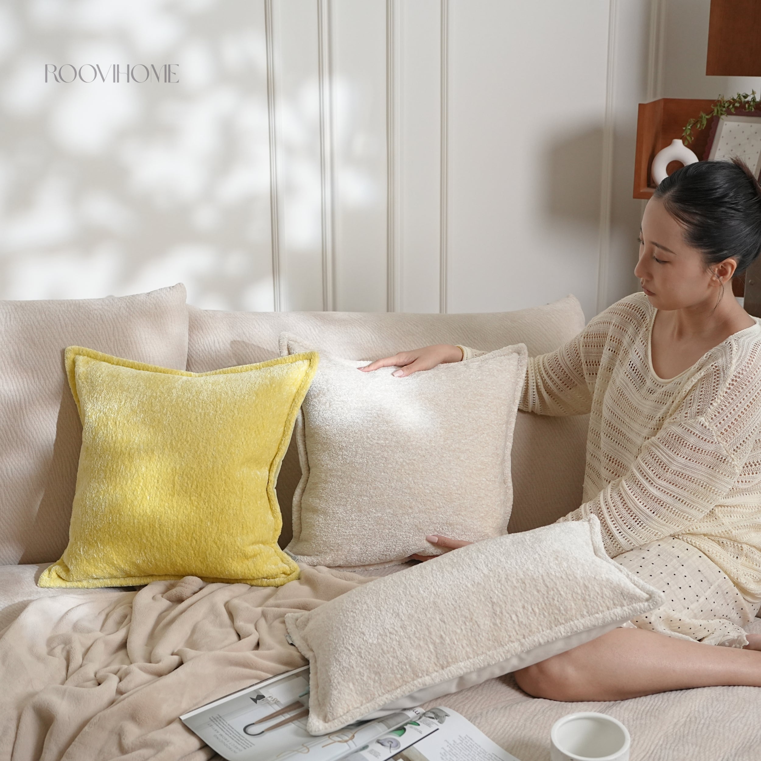 Mellow Touch Chenille Solid Textured Cushions