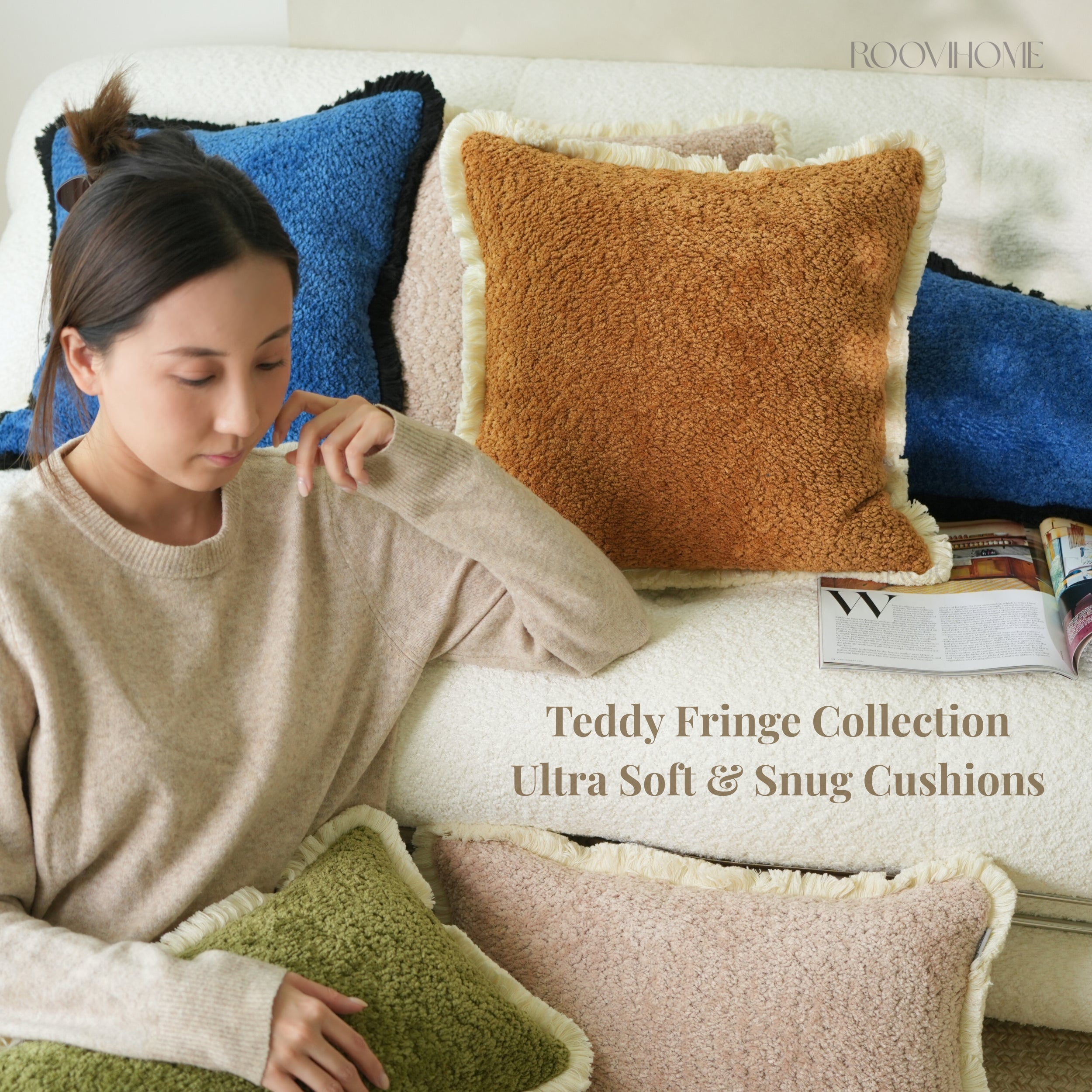 Fluffy Teddy Boucle Cushions with Fringes