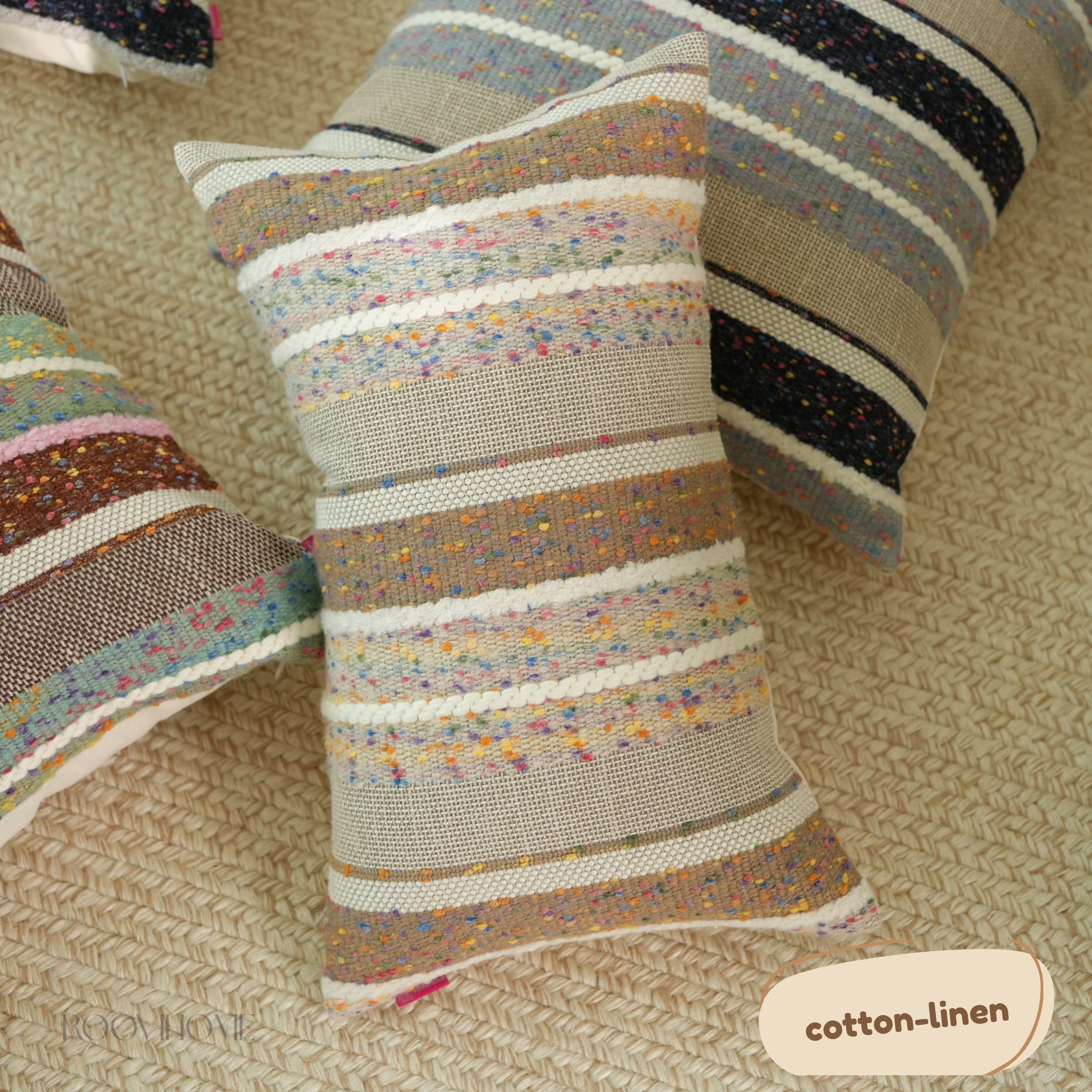 Stardust Series • Speckled Striped Cotton Linen Blend Lumbar Pillows