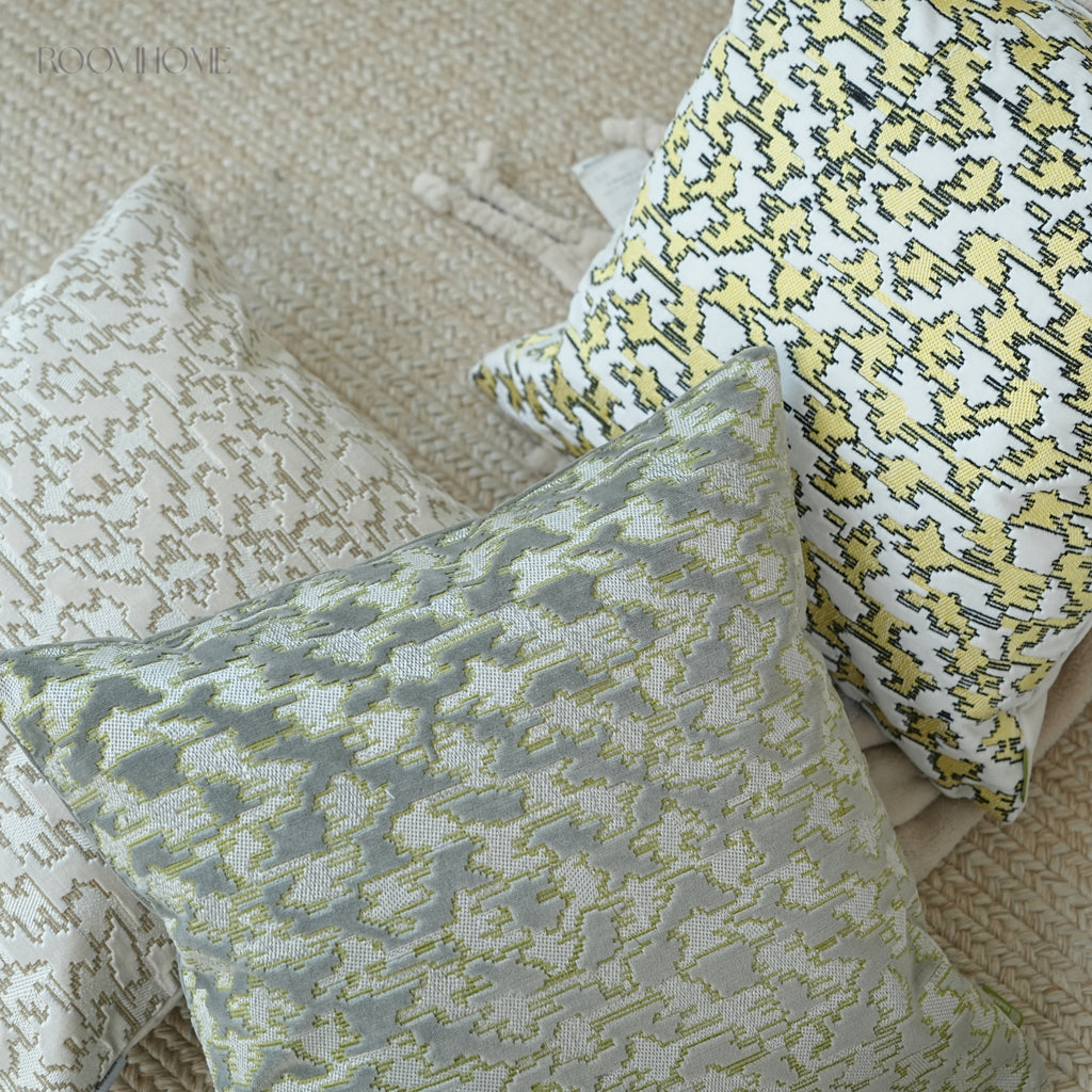 Muted Houndstooth Textured Velvet Cushions