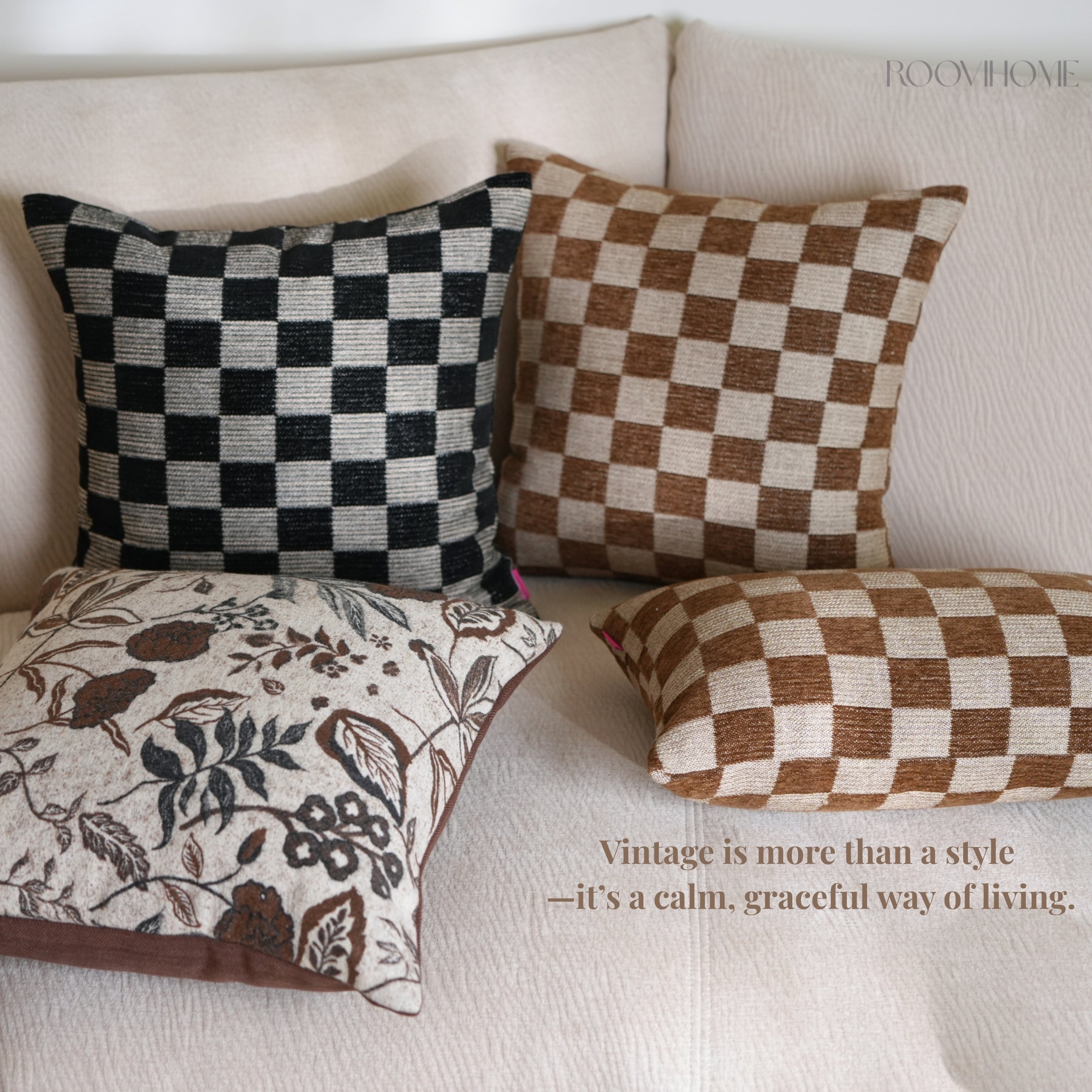 Retro Checkered & Floral Cushions