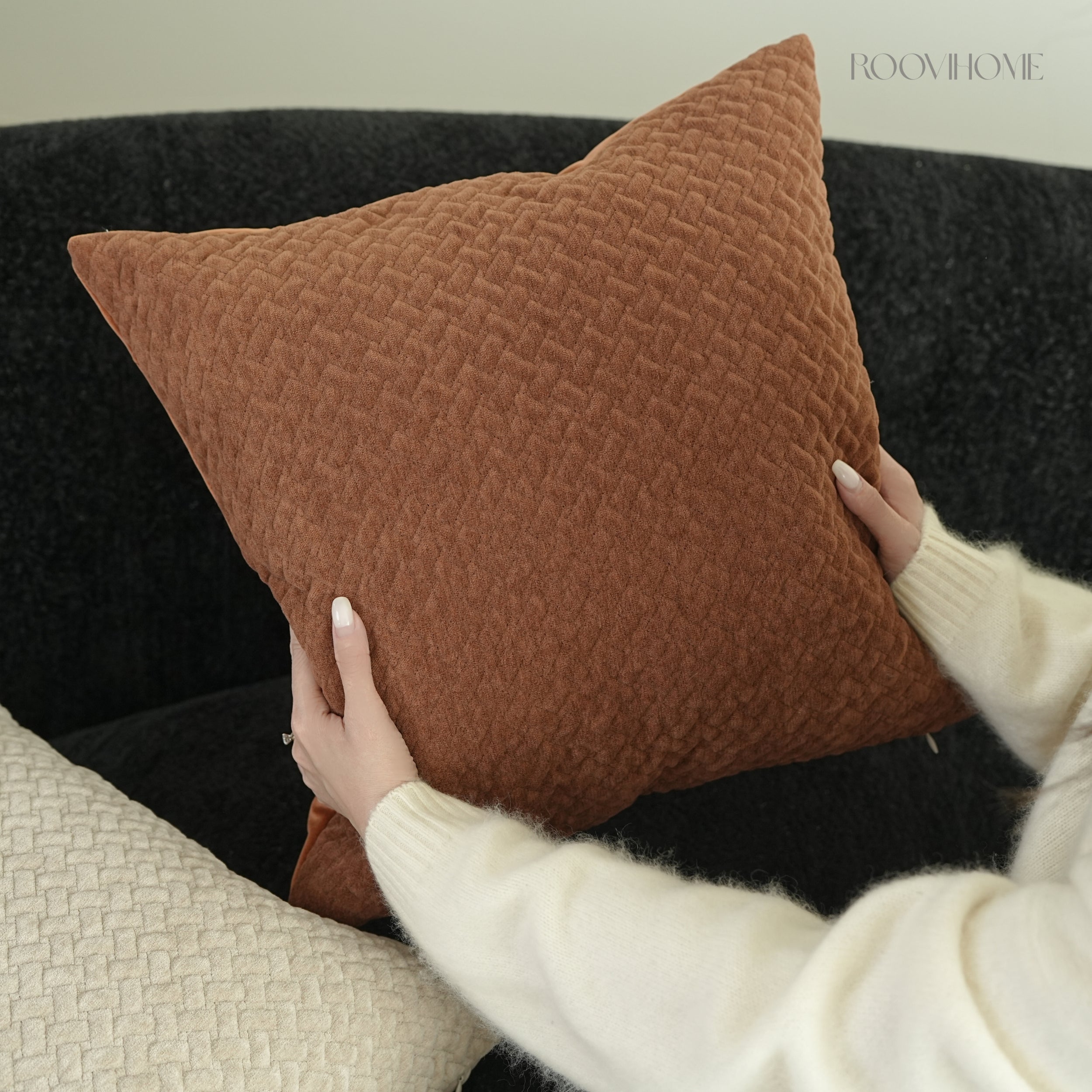 Mocha Weave Quilted Soft Chenille Decorative Cushions