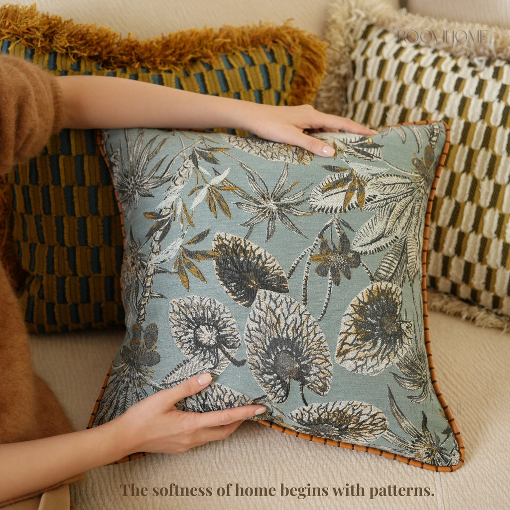 Retro Geometric & Floral Jacquard Cushions Combo