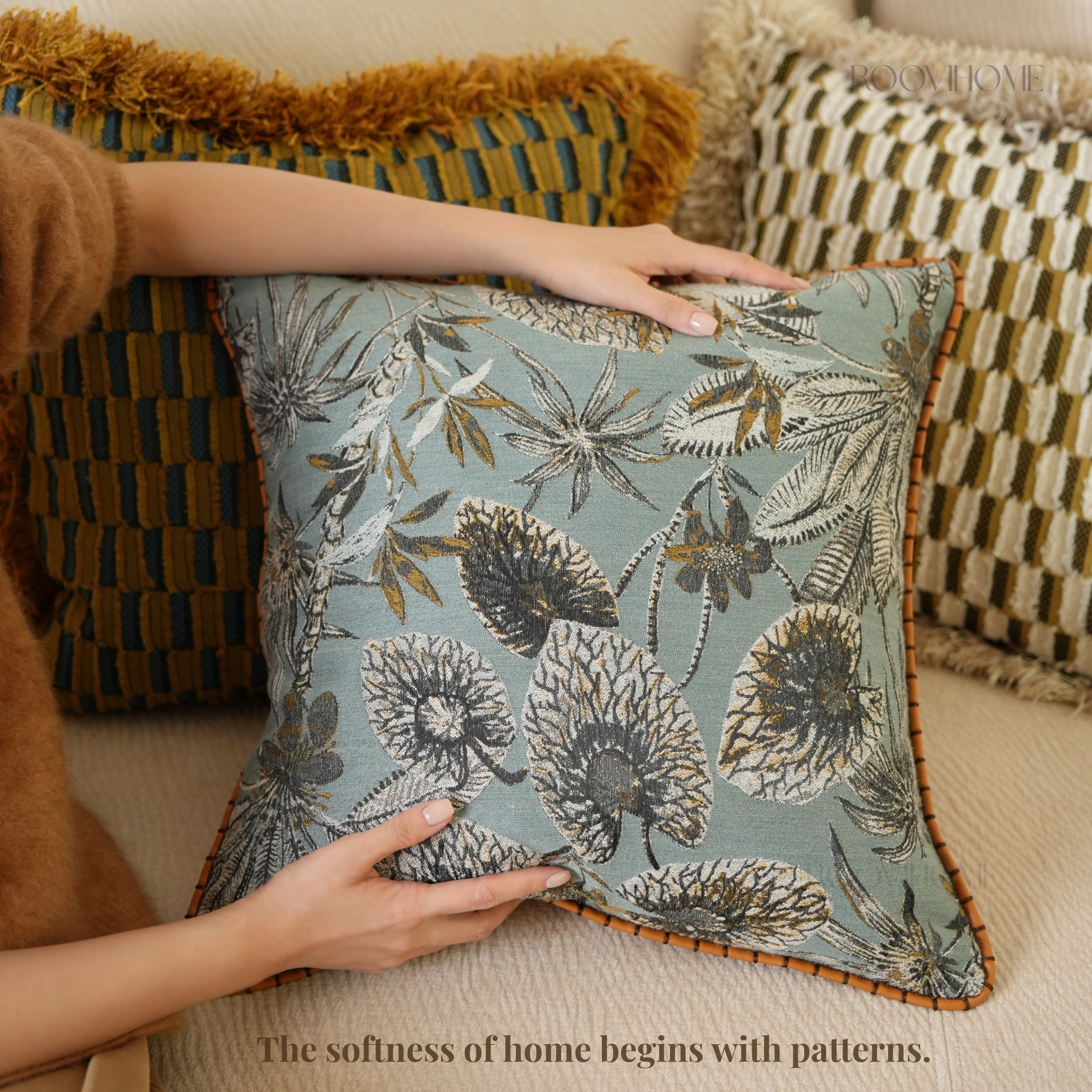 Retro Geometric & Floral Jacquard Cushions Combo