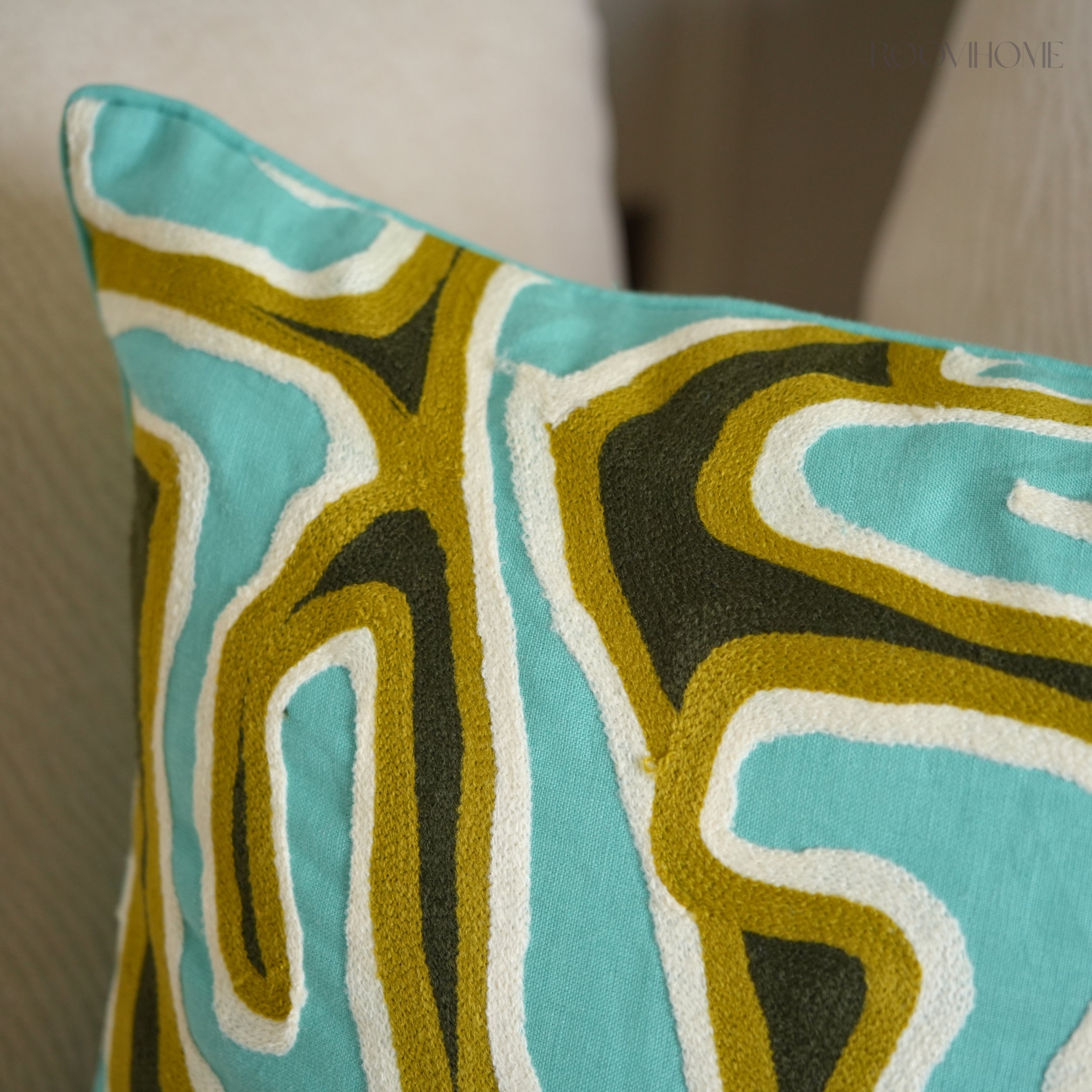 Teal Tones Art-Inspired Linen Cushions