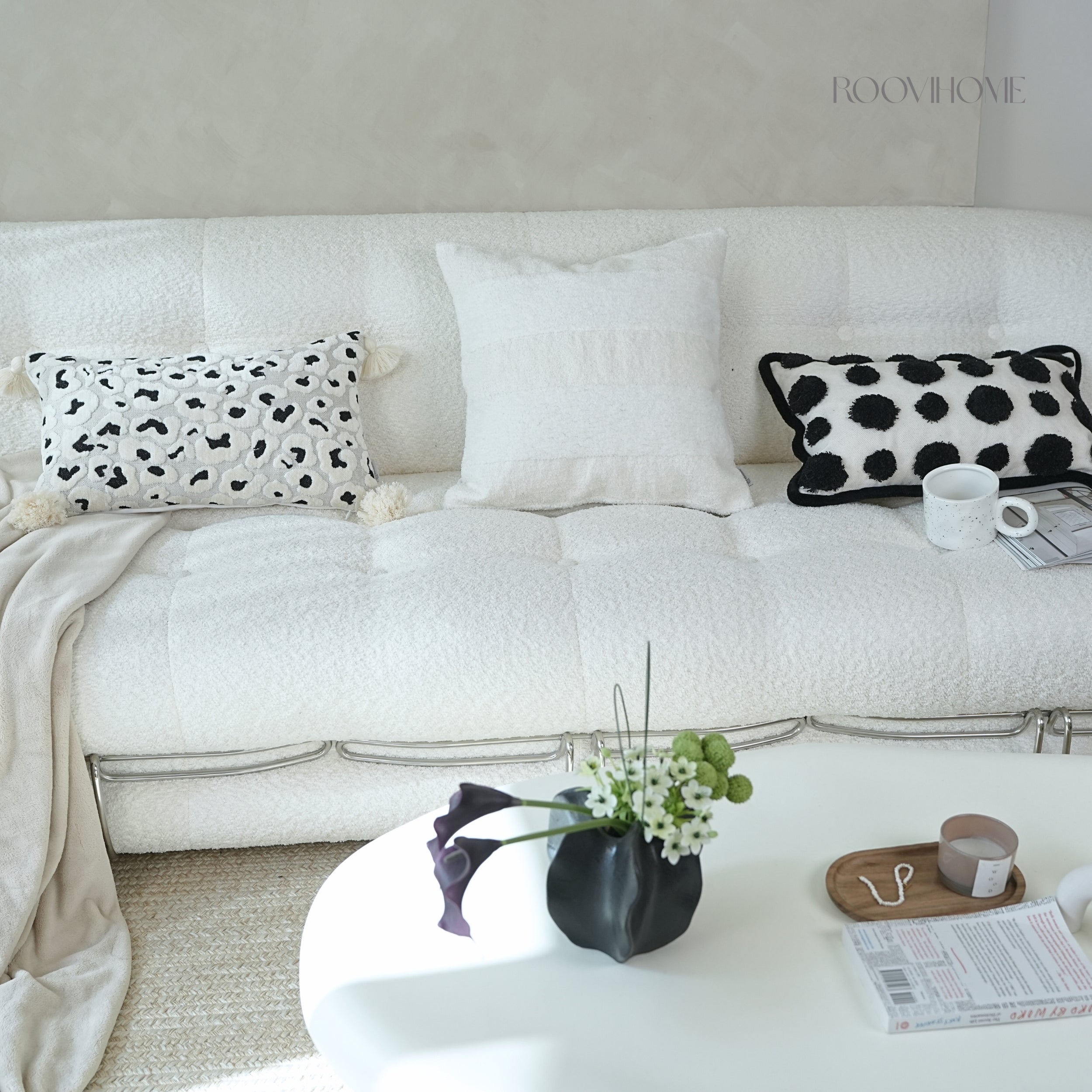 Textured Velvet Leopard Lumbar Cushion With Tassels