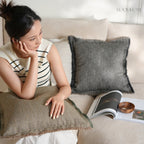Hand-Fringed Herringbone Woven Decorative Cushions