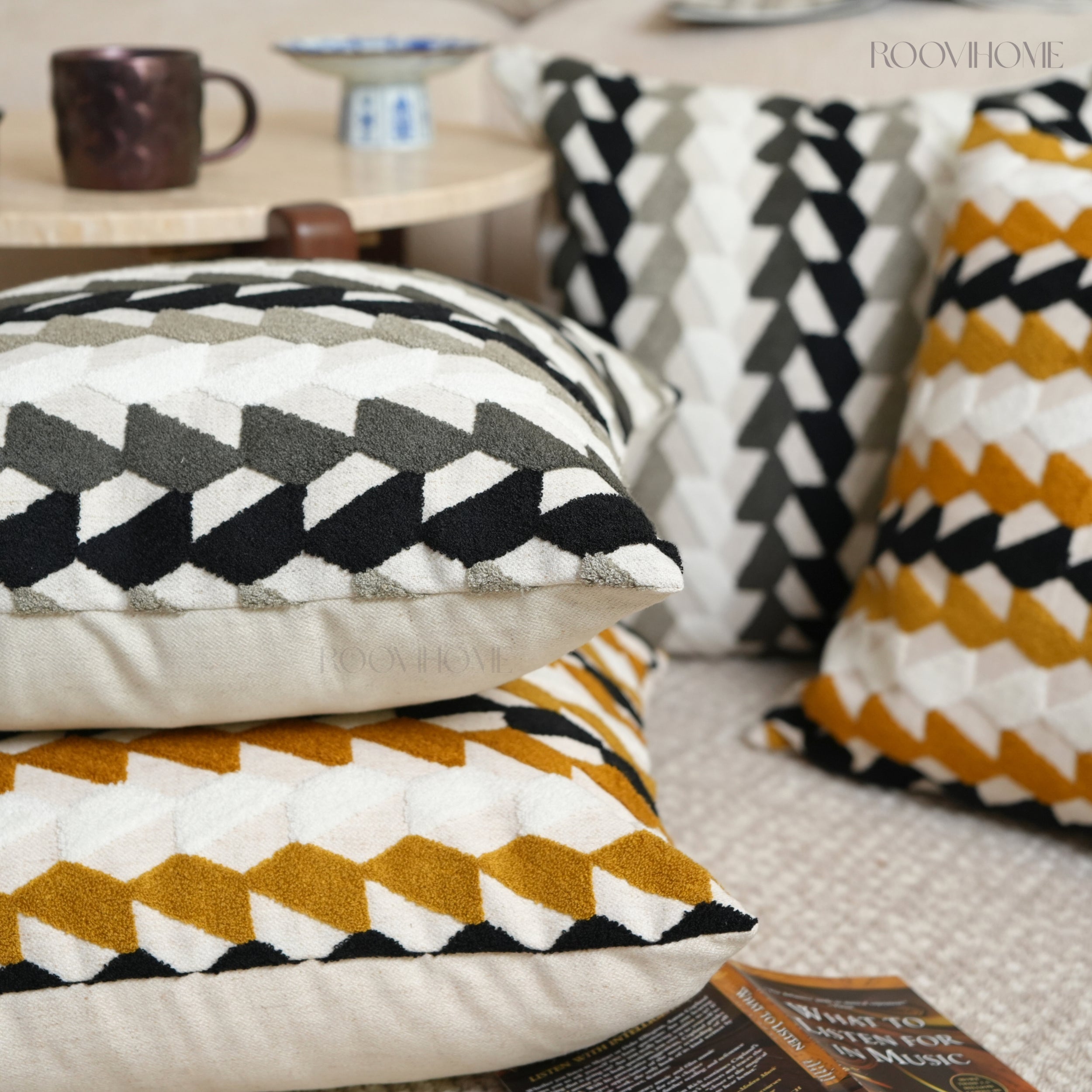 Mid-century Modern Geometric Embroidery Cushions