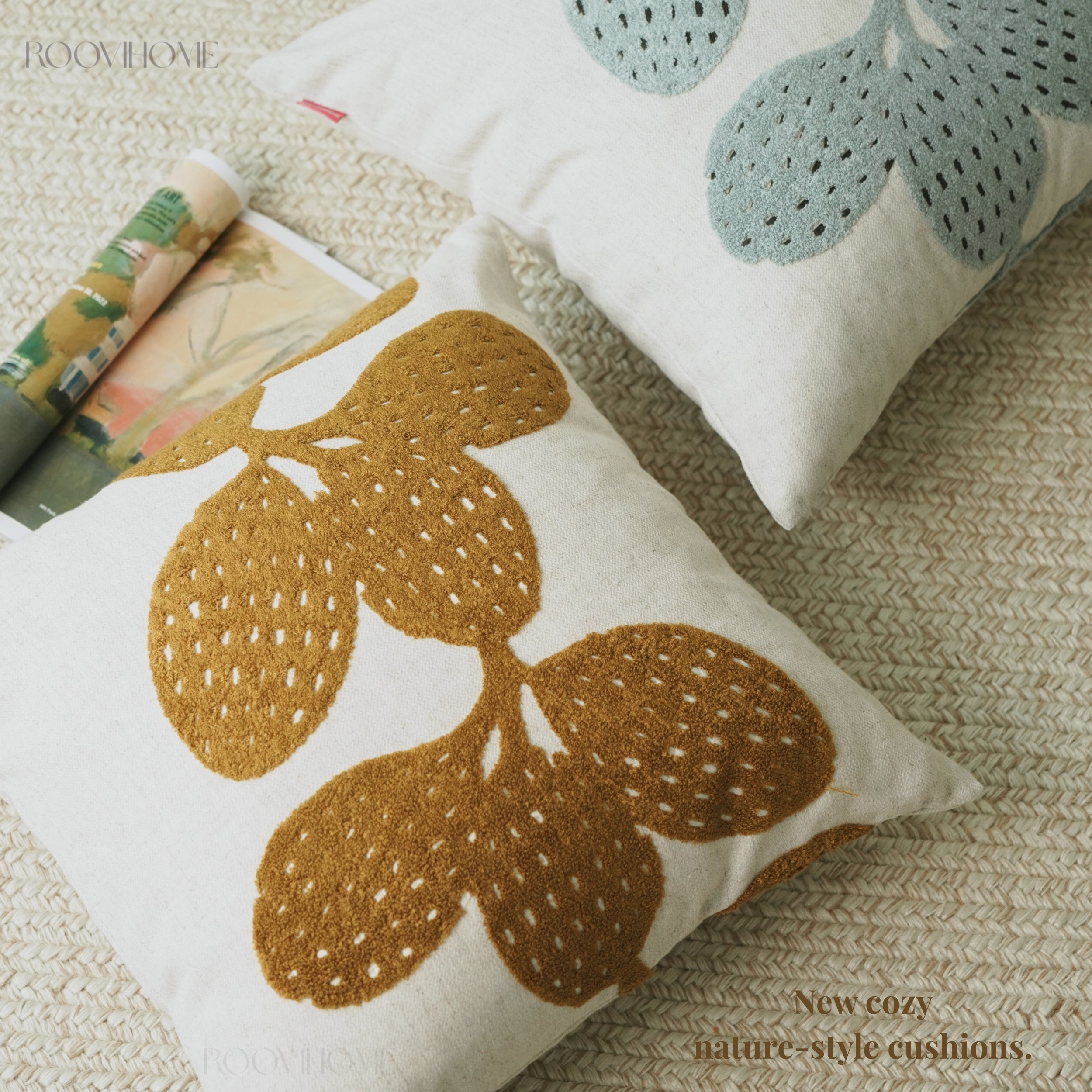 Cactus Embroidery Retro Botanical Throw Pillow