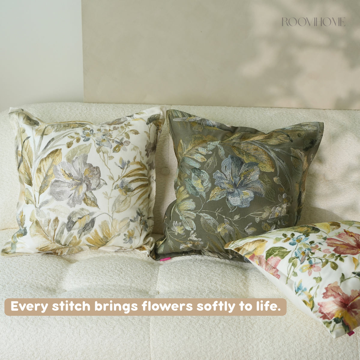 Heritage Bloom Embroidered Floral Cushion