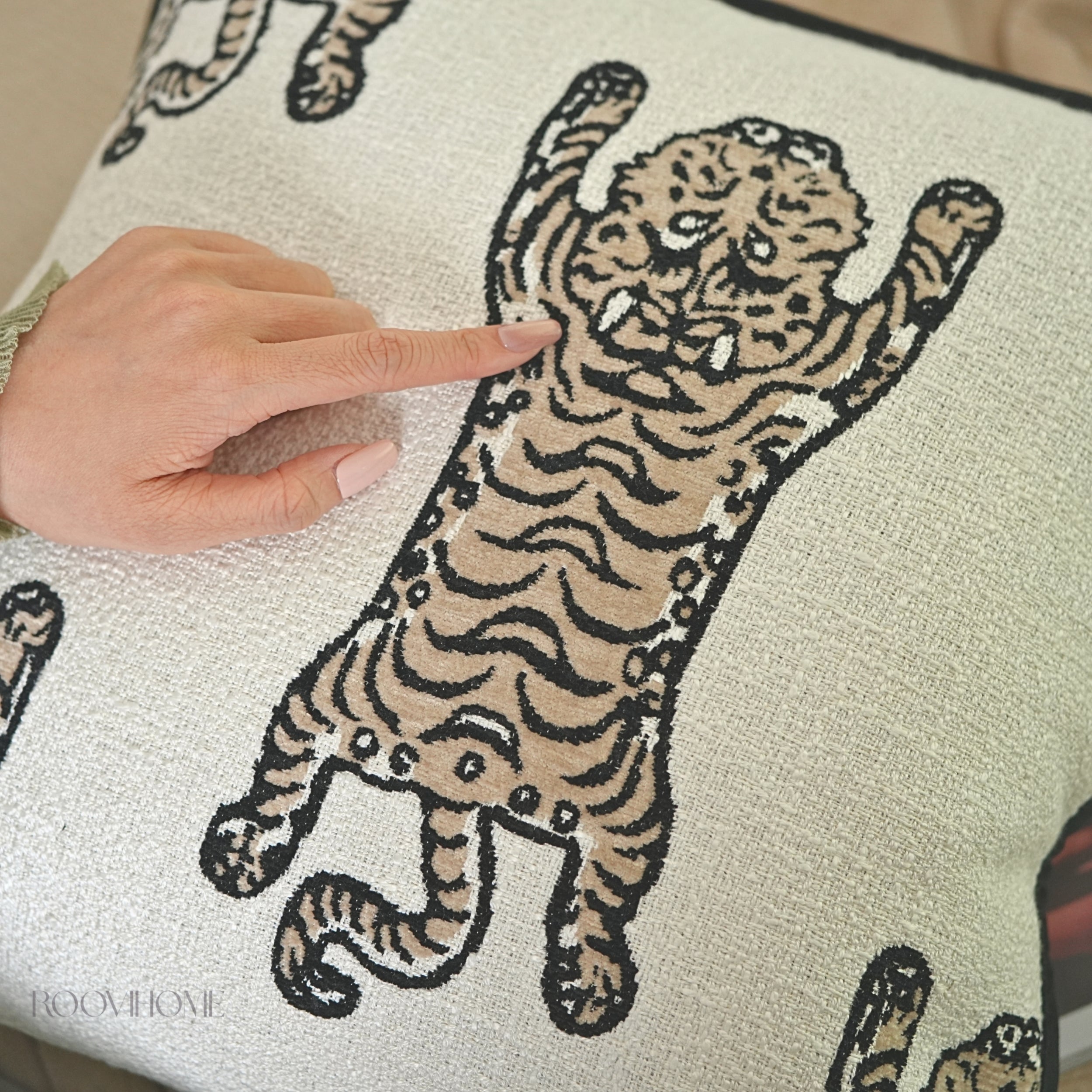 Wandering Tiger Throw Pillow — Vintage Minimal Home Decor