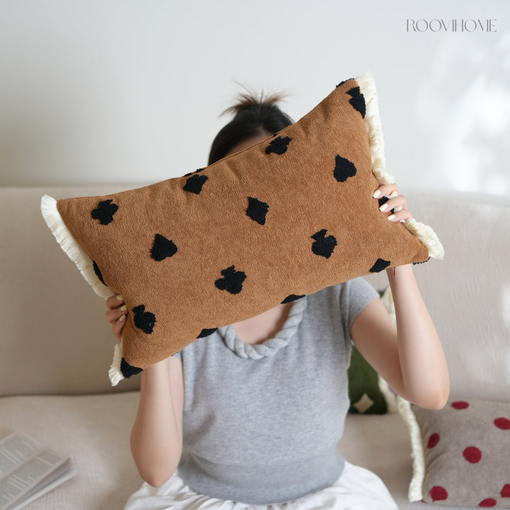 Polka Dot & Diamond & Club Embroidered Decorative Lumbar Cushions