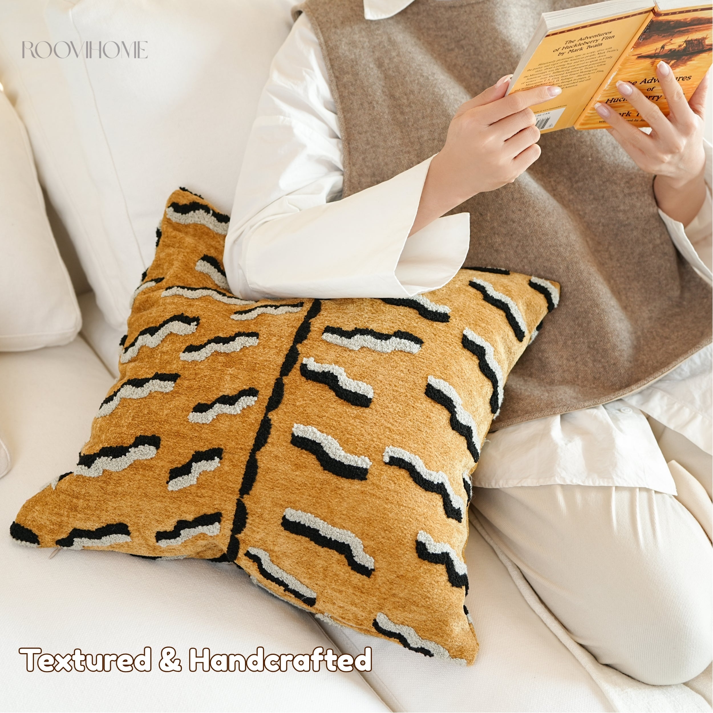 Soft Territory Playful Tiger 3D Embroidered Cushions