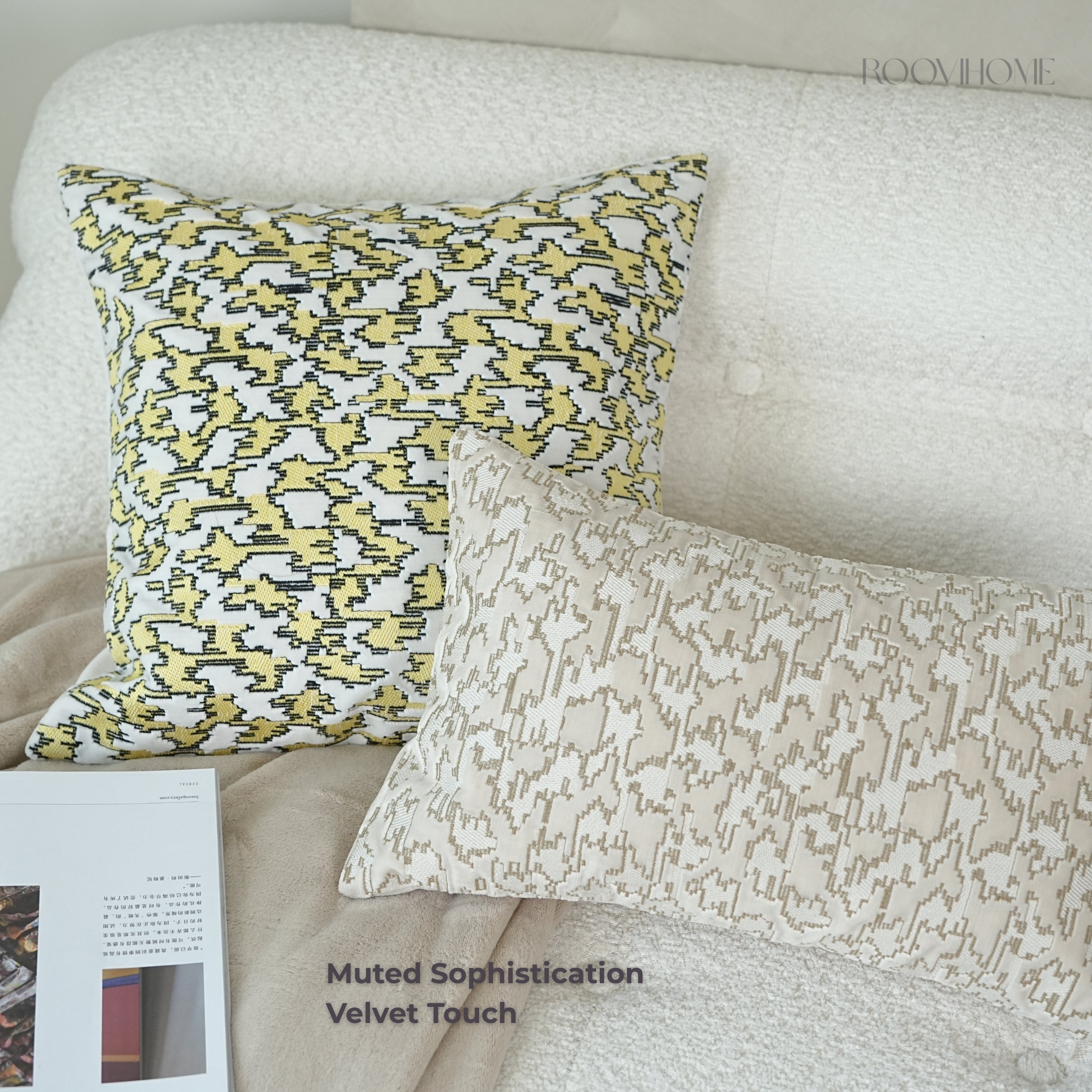 Muted Houndstooth Textured Velvet Cushions
