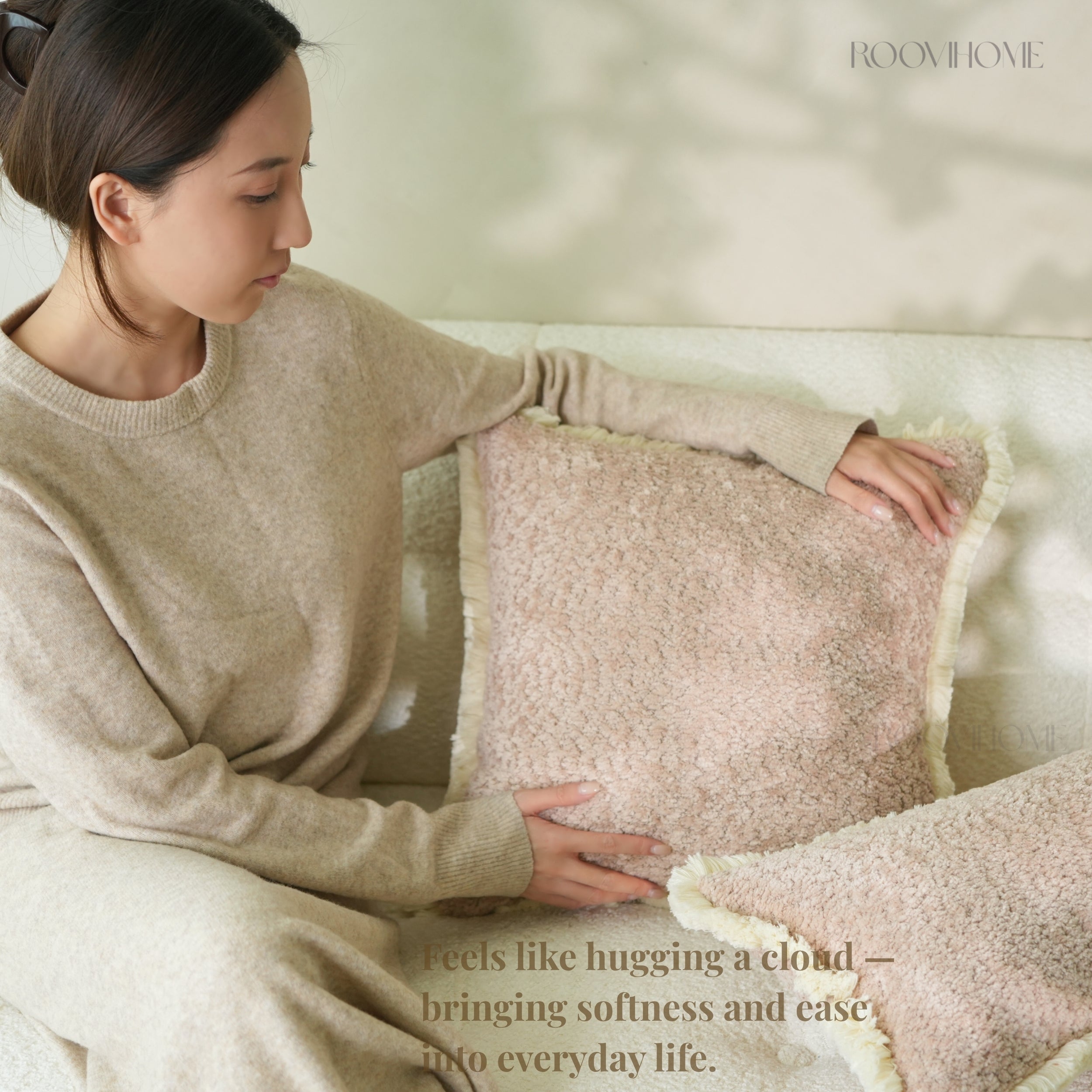 Fluffy Teddy Boucle Cushions with Fringes