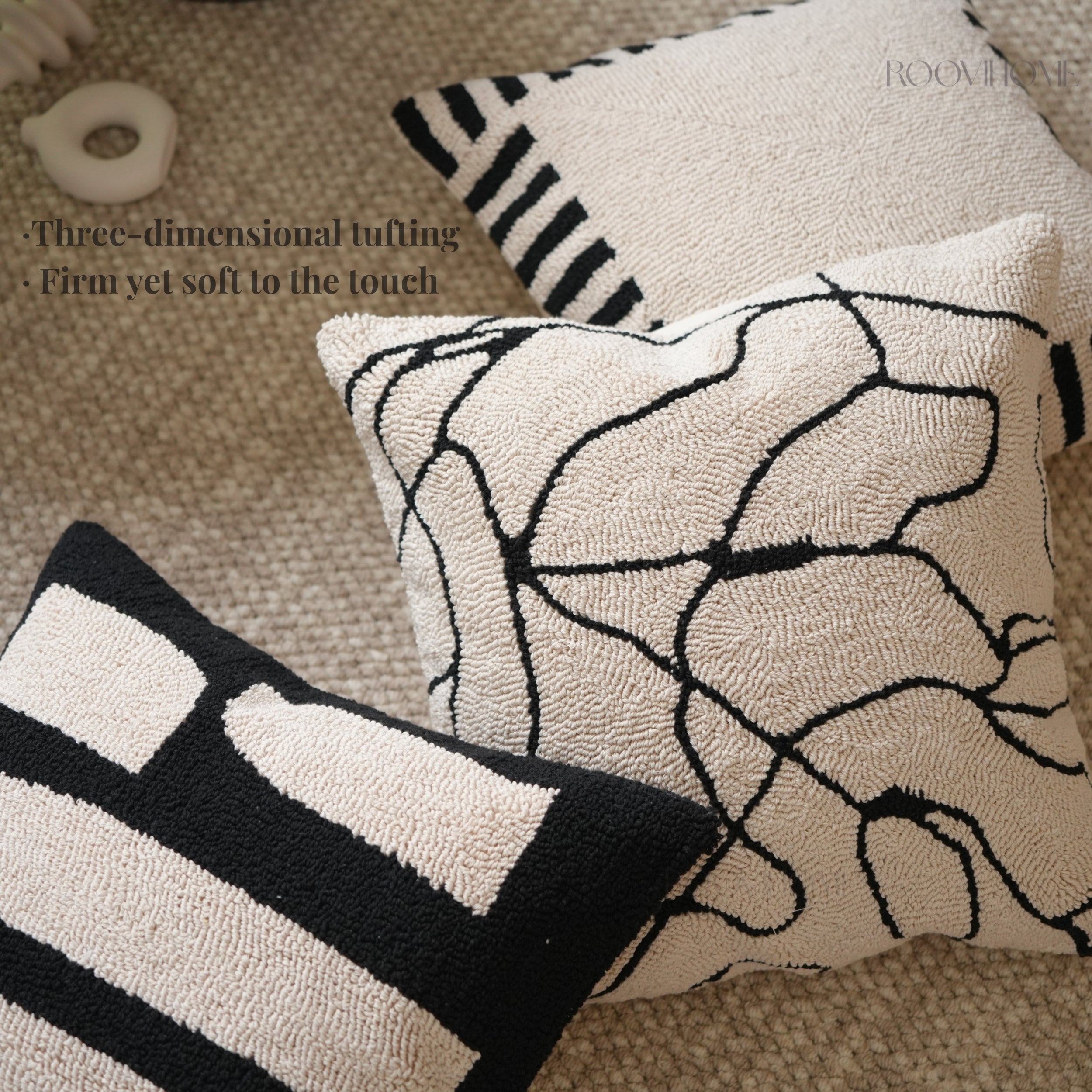 Geometric Tufted Embroidered Throw Pillow / Cushion Cover • Modern Earth Tones • Living Room Sofa Cushion • Home Decor| RooviHome Twilight Soft Shadows Series
