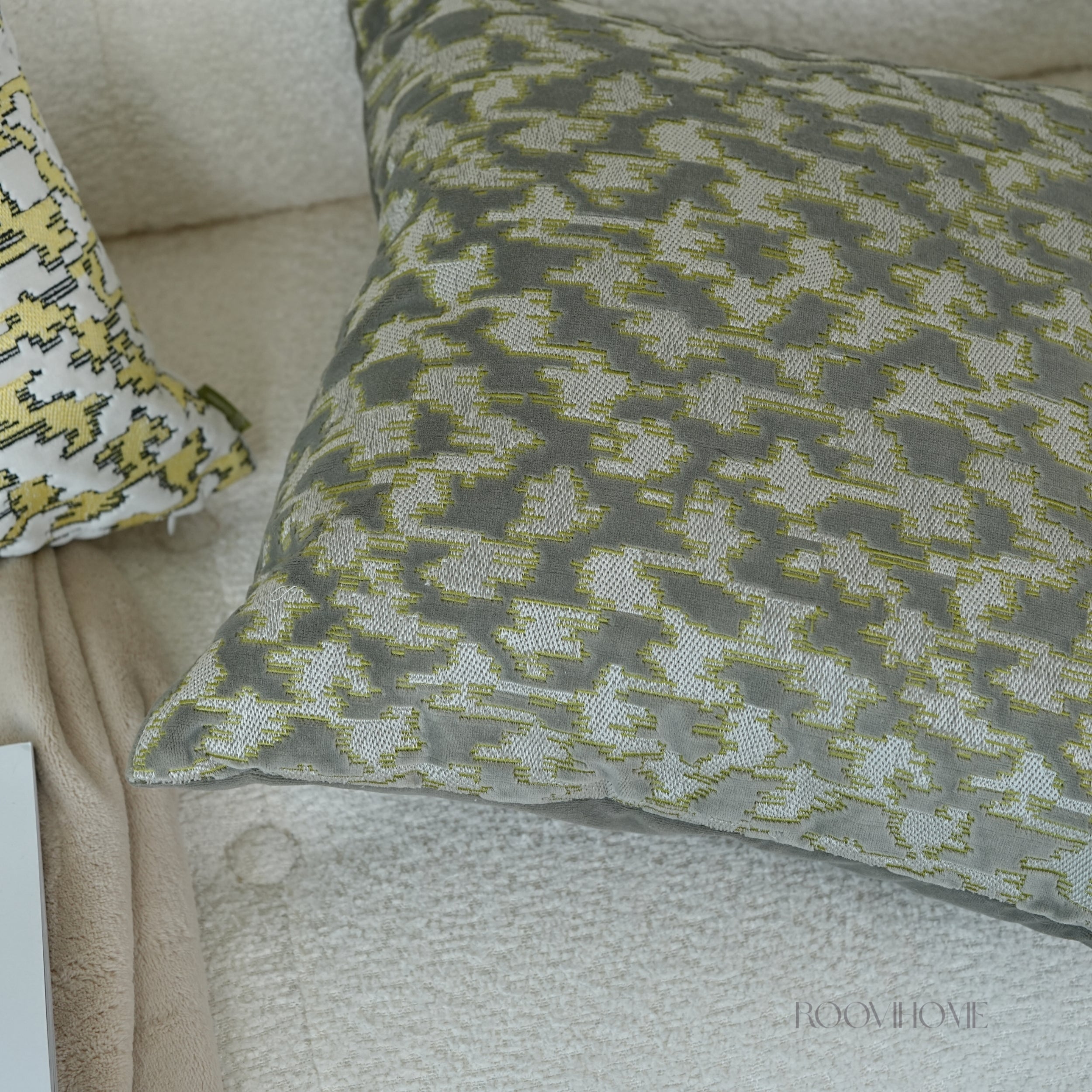 Muted Houndstooth Textured Velvet Cushions