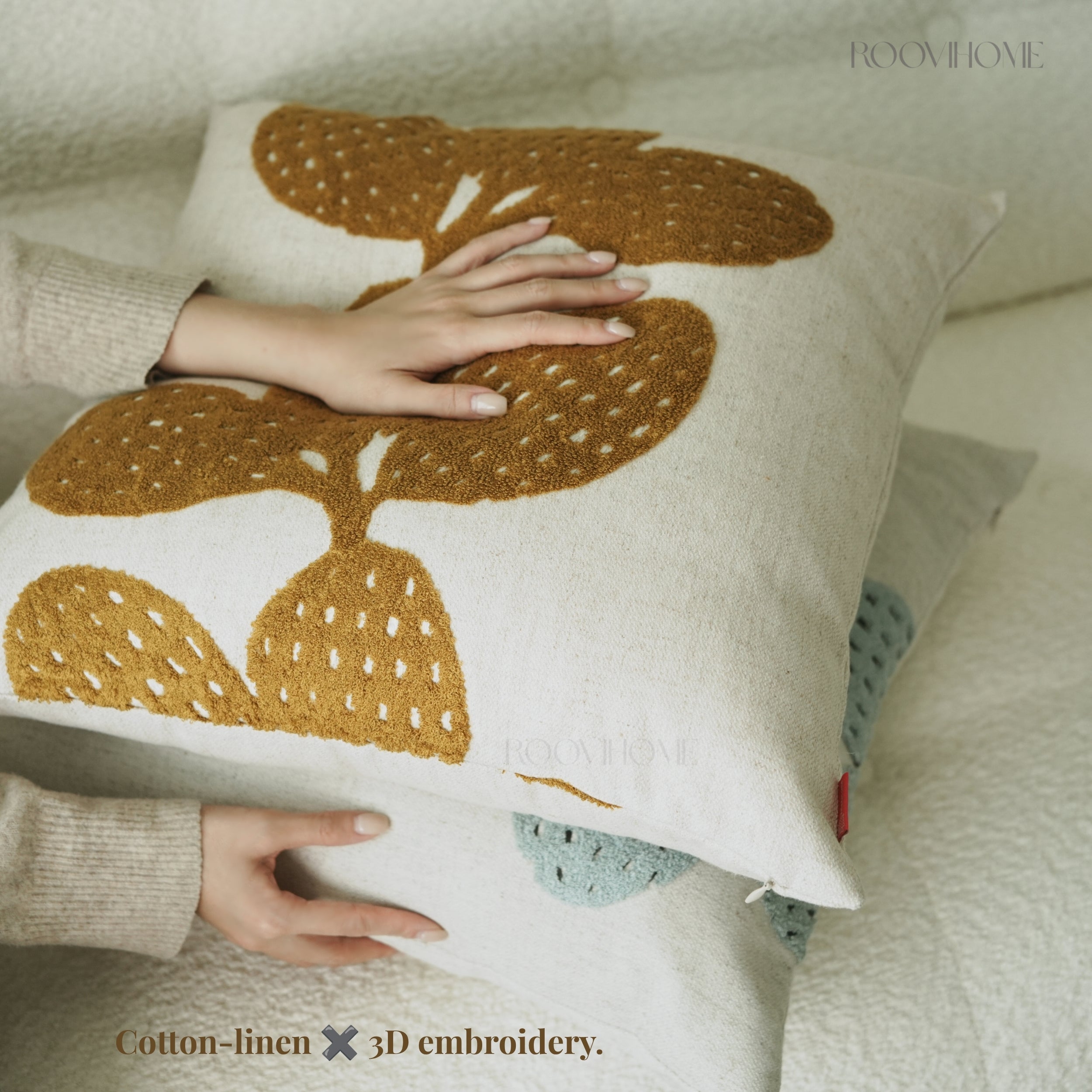 Cactus Embroidery Retro Botanical Throw Pillow