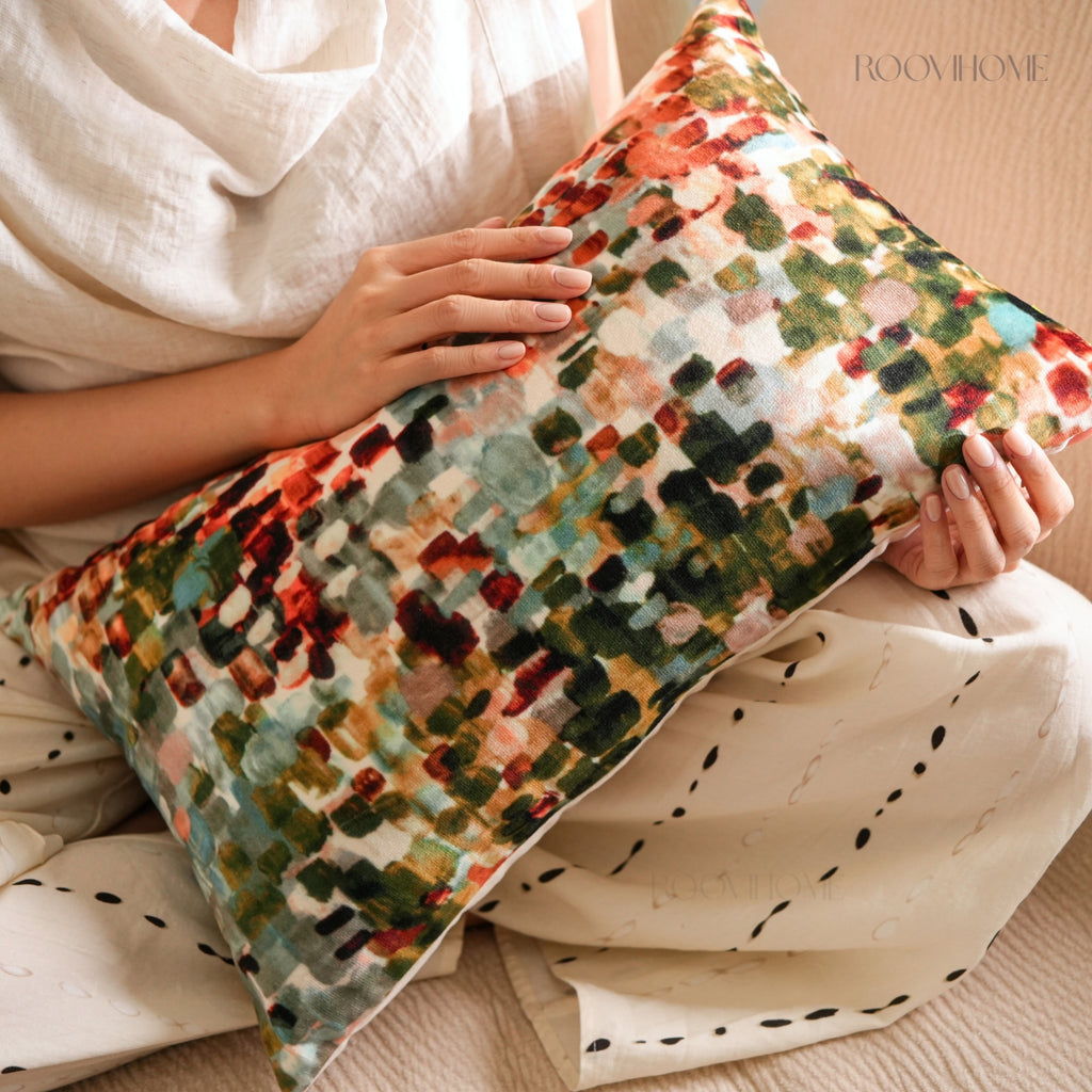 Aurora Abstract Print Velvet Cushion