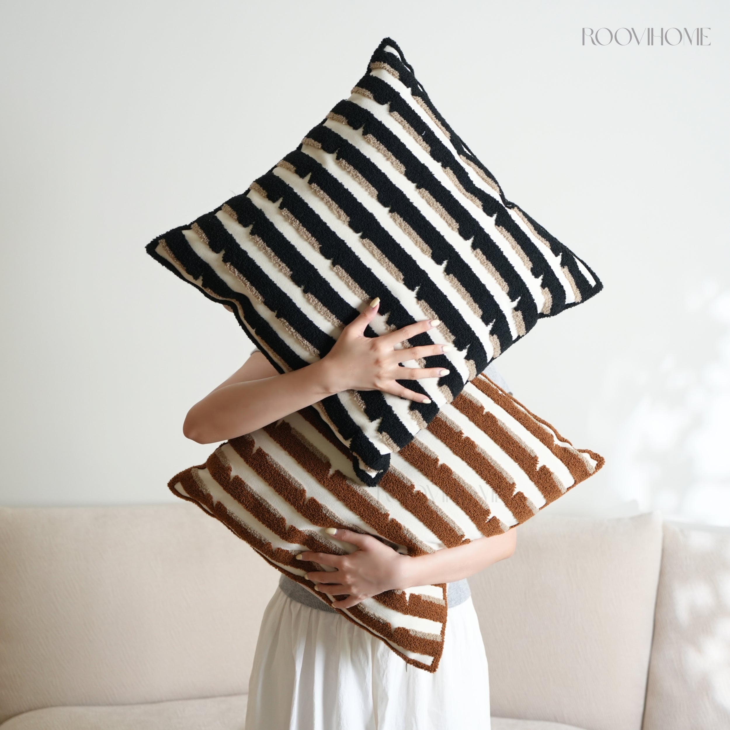 Modern Retro Raised Stripe Embroidered Cushions
