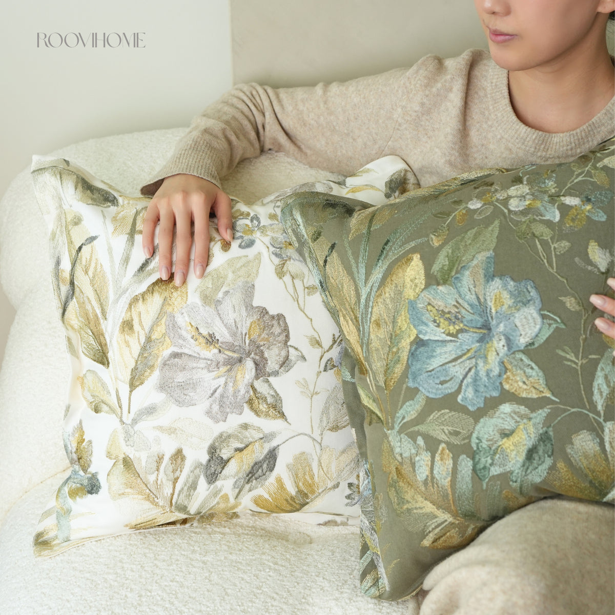 Heritage Bloom Embroidered Floral Cushion