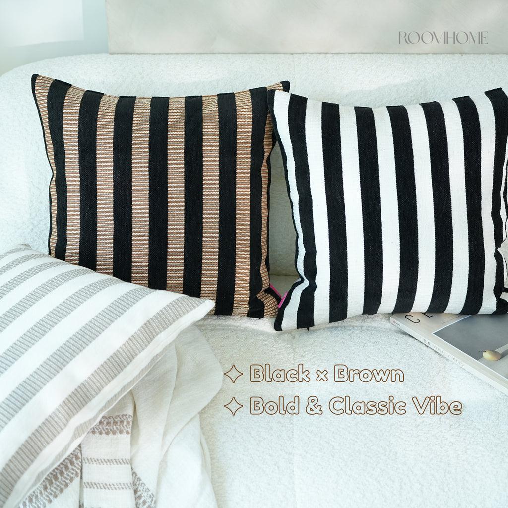 Chenille Striped Throw Pillow / Cushion Cover • Retro Modern Style • Sofa Cushion for Living Room • Home Decor | RooviHome Retro Line Collection