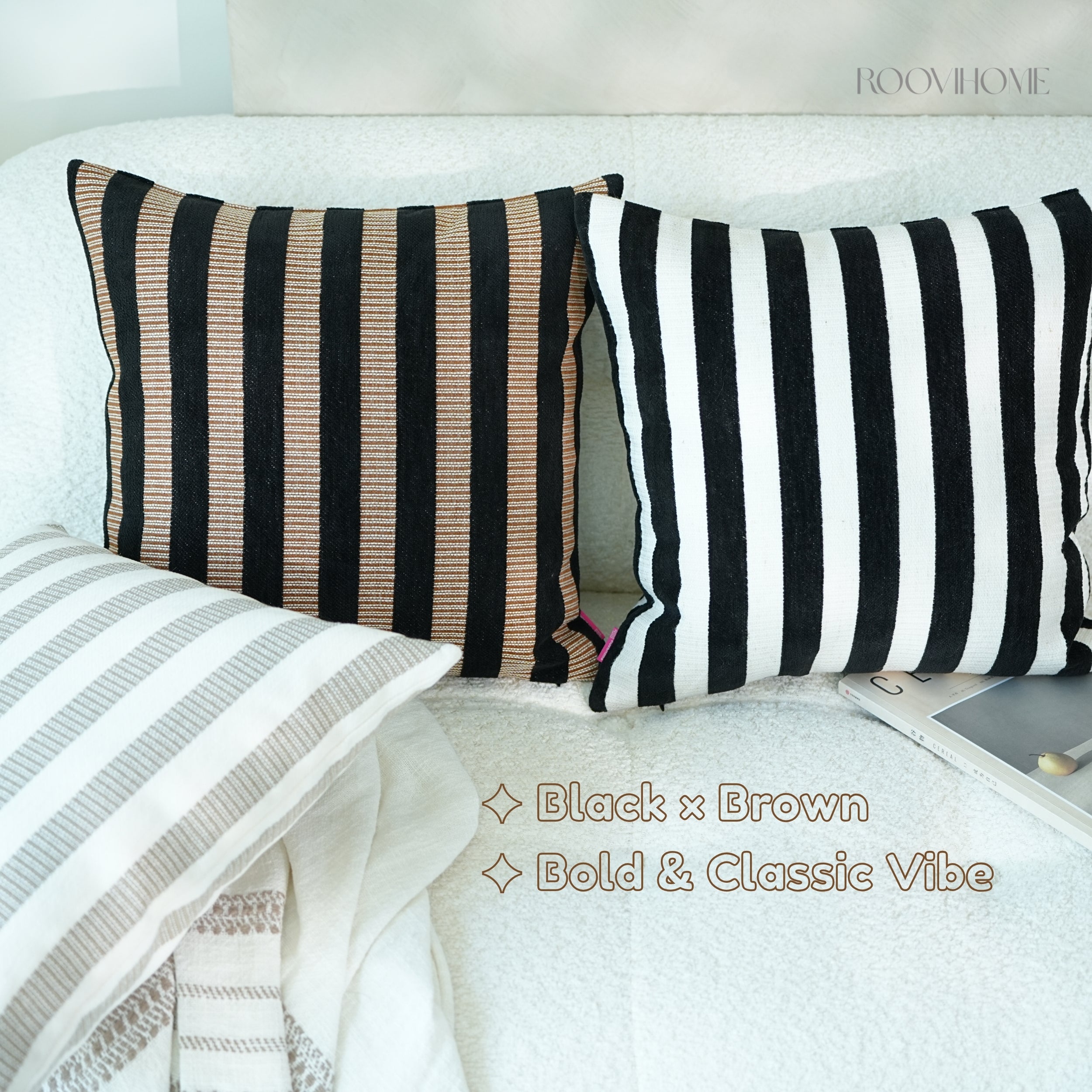 Chenille Striped Throw Pillow / Cushion Cover • Retro Modern Style • Sofa Cushion for Living Room • Home Decor | RooviHome Retro Line Collection
