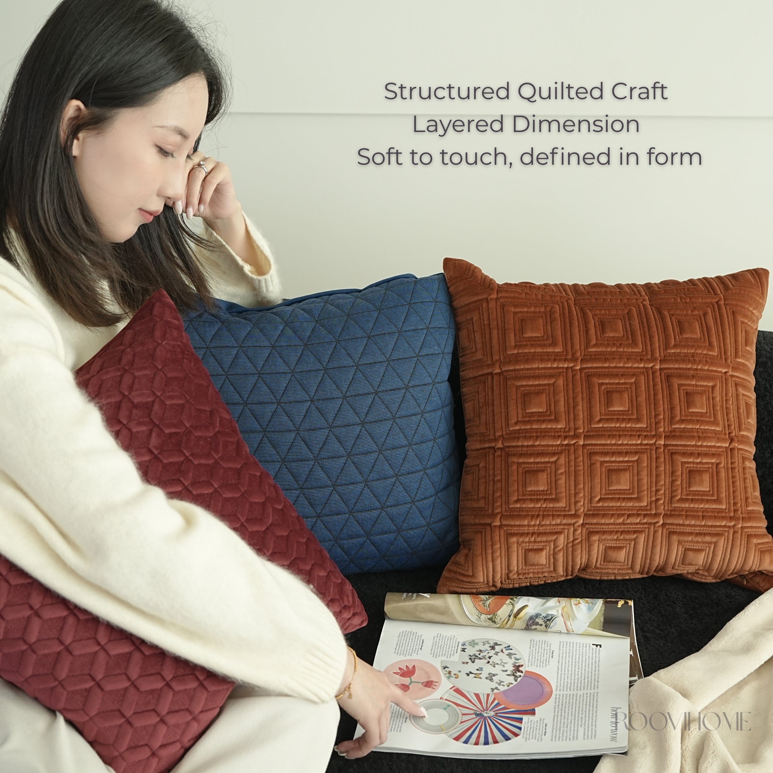 Structured Quilting Velvet Cushion Set