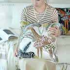 Jungle Wild Zebra & Giraffe Embroidery Cushions
