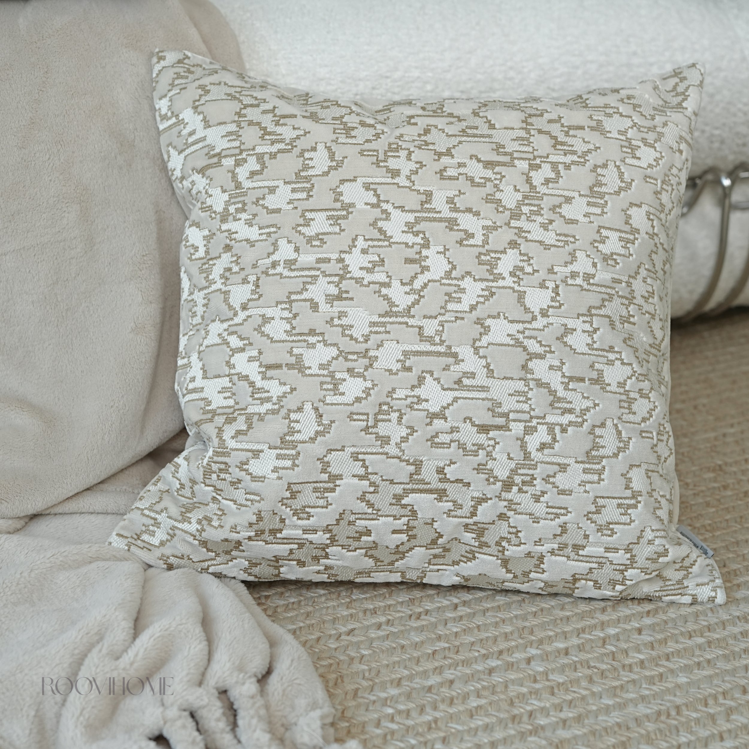 Muted Houndstooth Textured Velvet Cushions