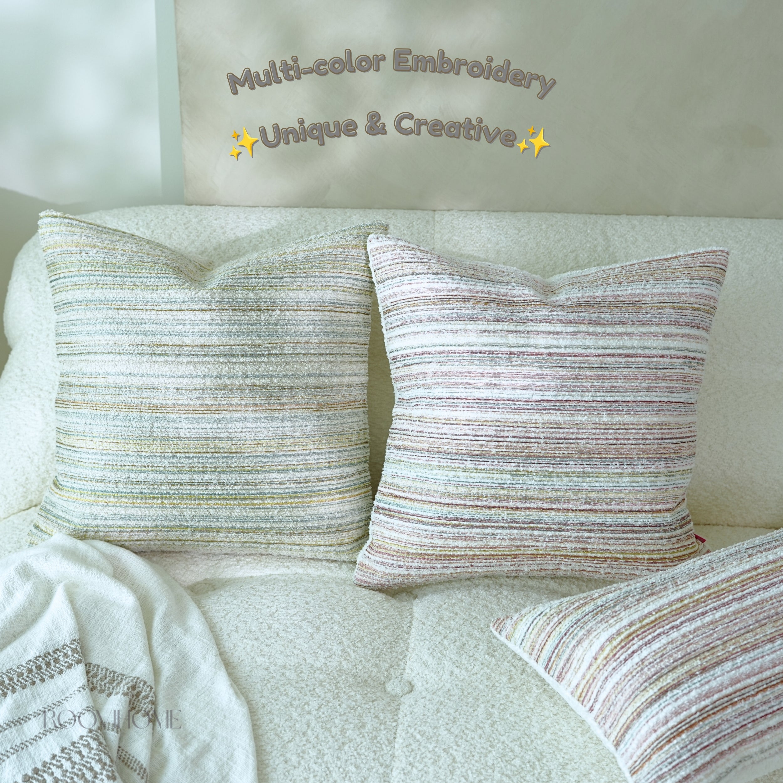 Cozy Pastel Embroidered Striped Cushions