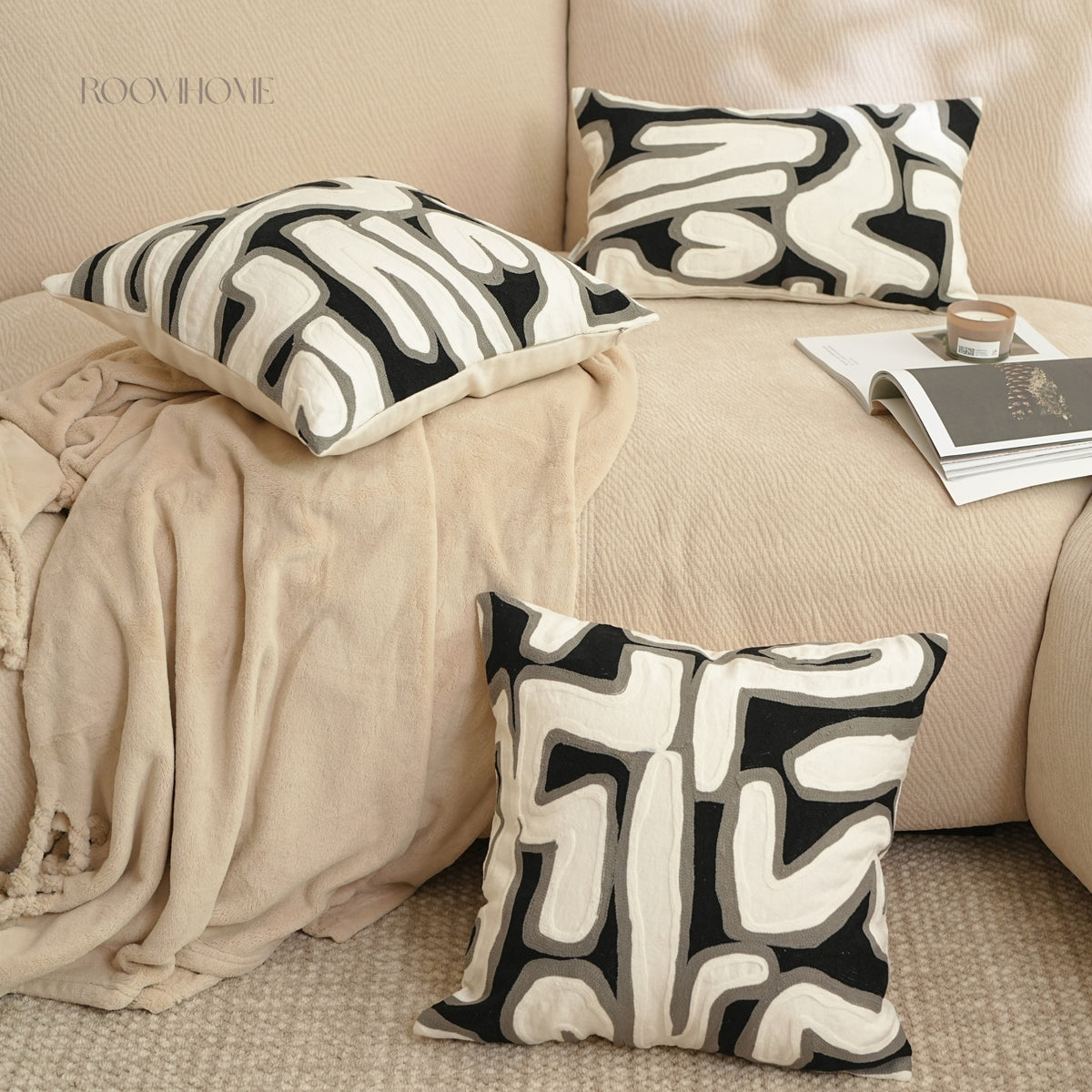 Monochrome Abstract Geometric Cushion