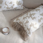 Wabi-Sabi & Japandi Style Throw Pillow / Lumbar Pillow / Cushion Cover, 3D Raised Jacquard Texture, Beige Cream Brown Tones, Rich Texture, Elegant Tassel Detail | RooviHome Wabi Weave Collection