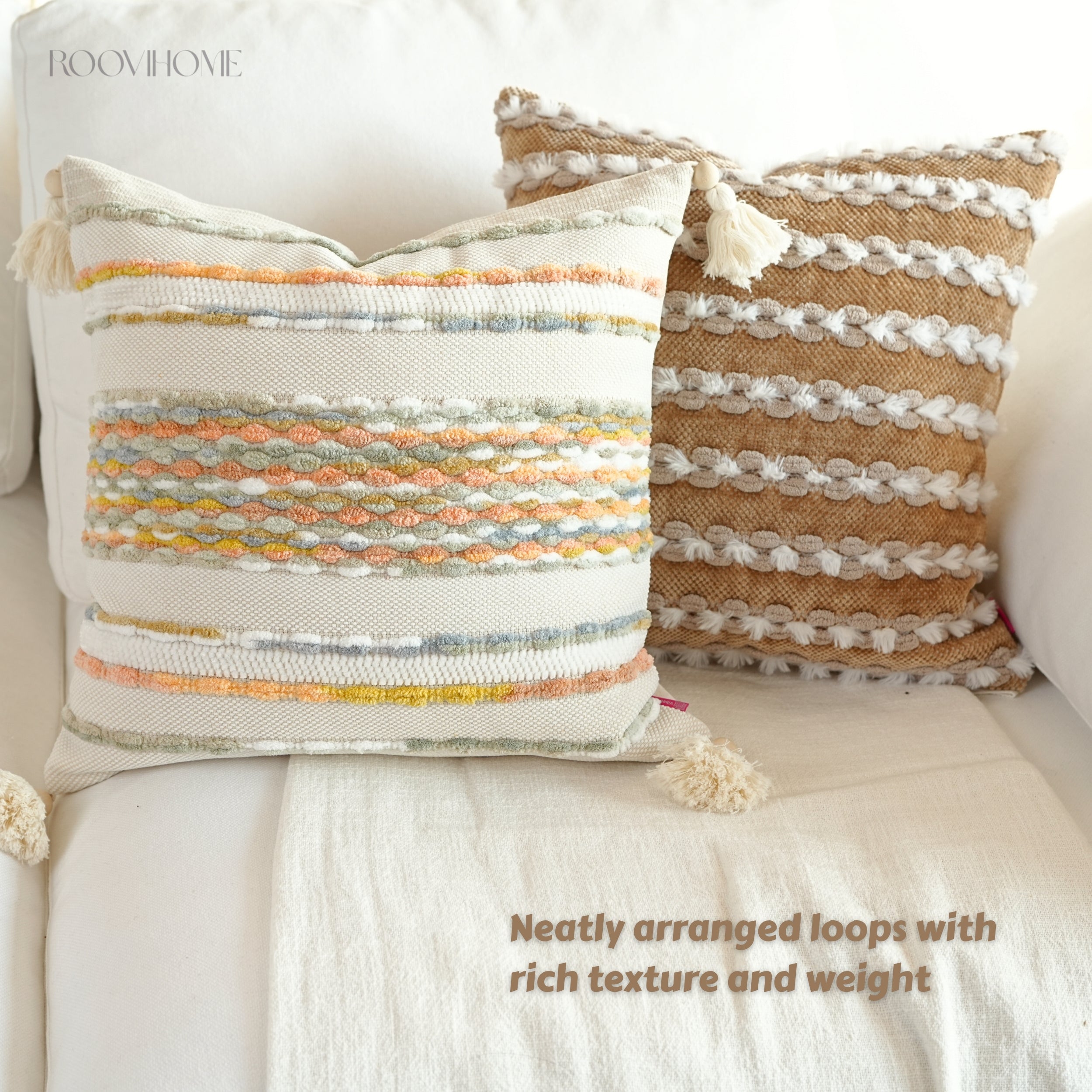 Chic Bazaar Colorful Bouclé Cushions with Tassels