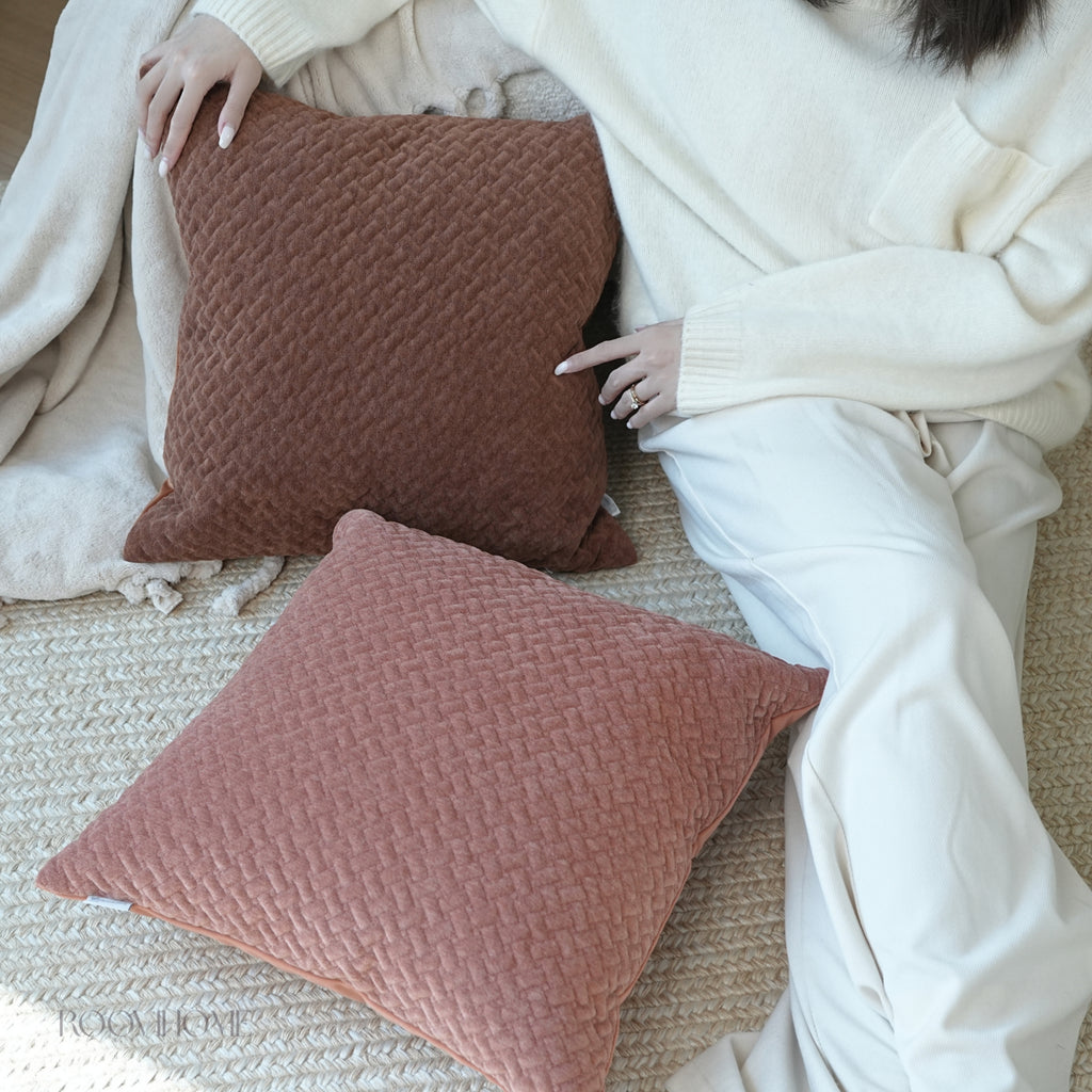 Mocha Weave Quilted Soft Chenille Decorative Cushions