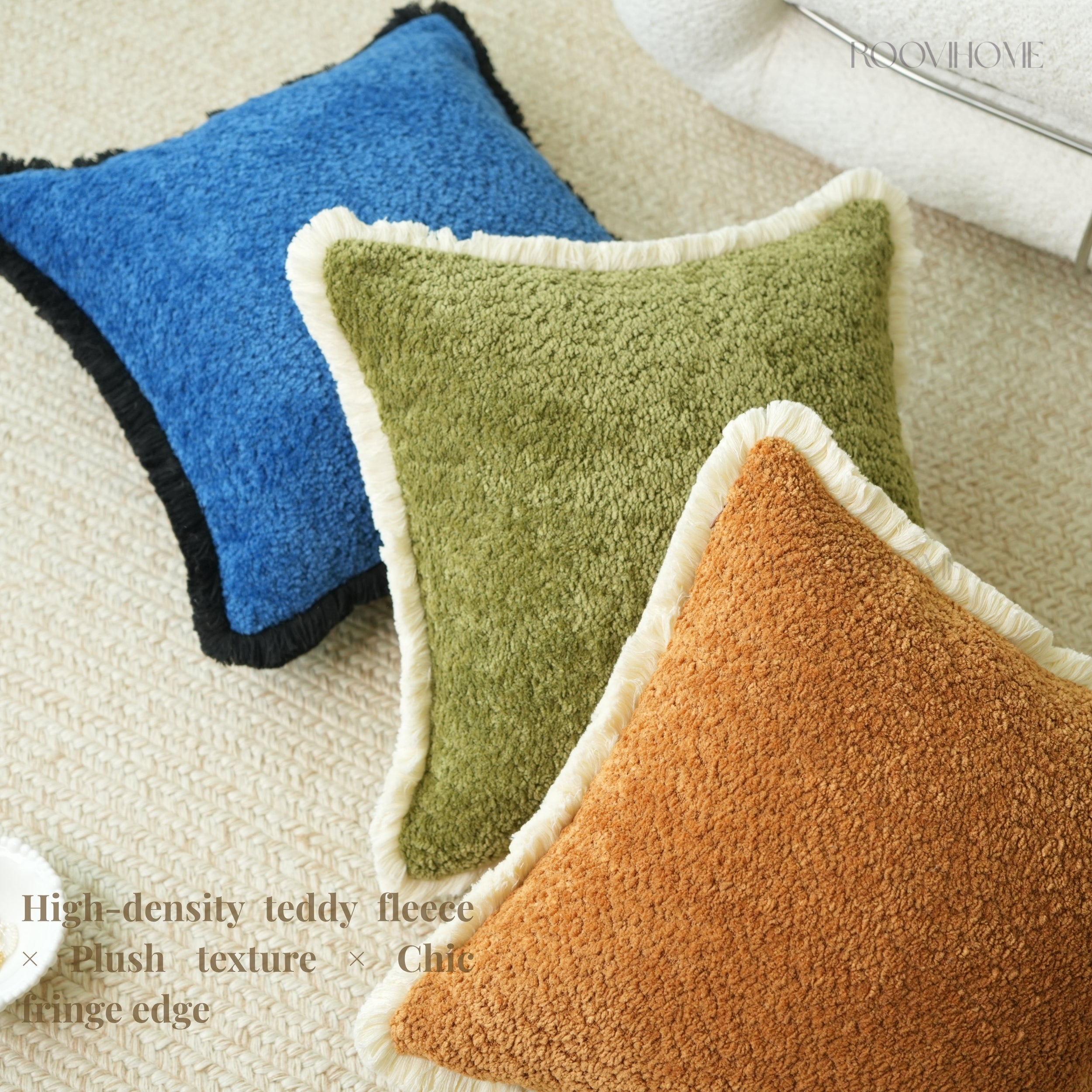Fluffy Teddy Boucle Cushions with Fringes