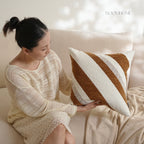 Textured Bouclé Chenille Cushion Cover / Throw Pillow, Modern Curved Stripe Minimalist Style, Soft Luxury Sofa Cushion for Living Room Home Décor, Ready to Ship | RooviHome Contour