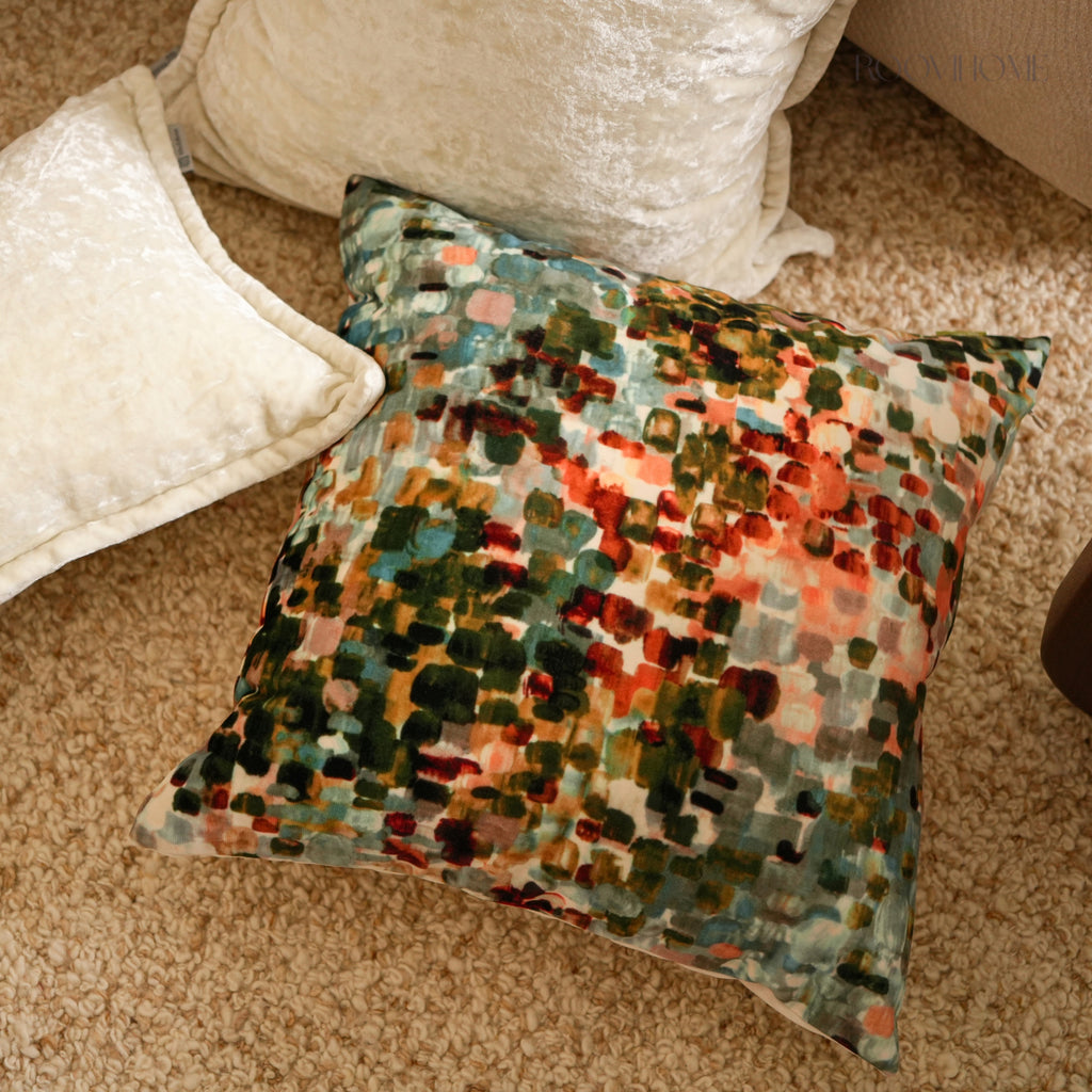 Aurora Abstract Print Velvet Cushion