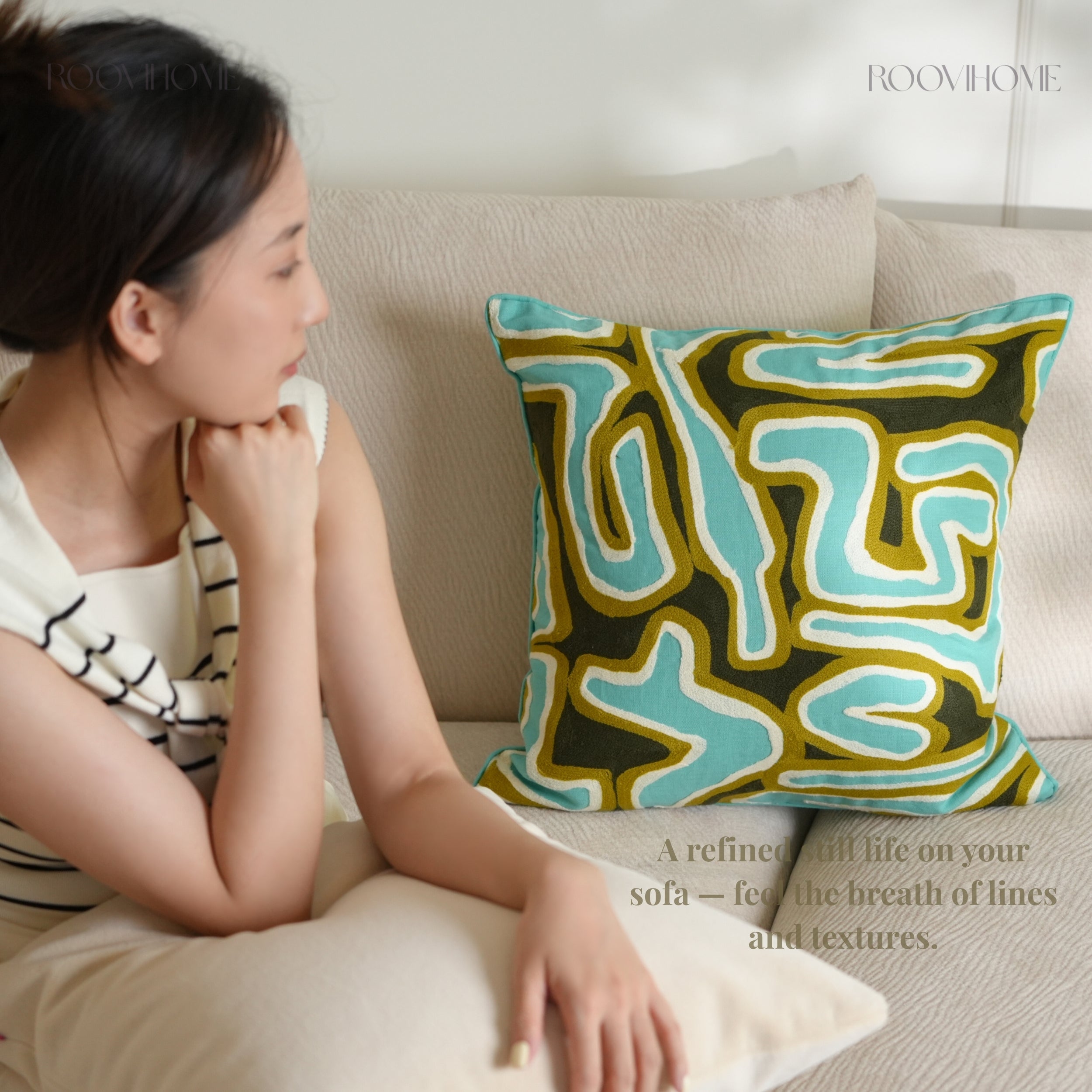 Teal Tones Art-Inspired Linen Cushions