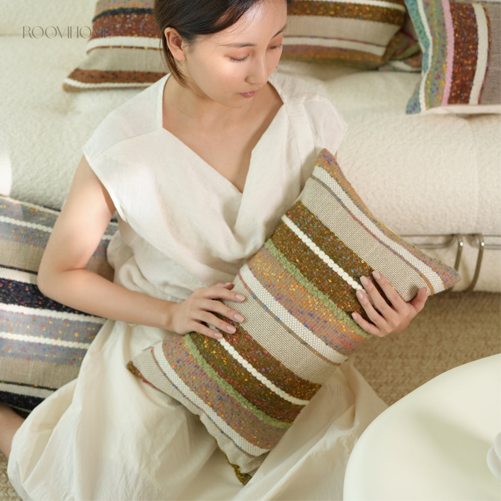 Stardust Series • Speckled Striped Cotton Linen Blend Lumbar Pillows